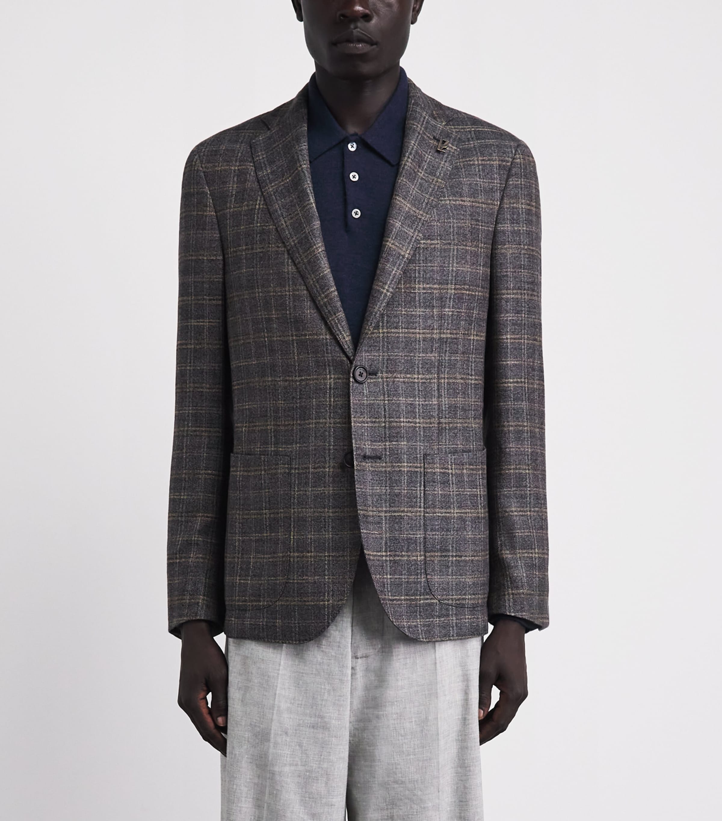 Pal Zileri Mens Wool-Blend Check Brera Blazer Blue Image 4