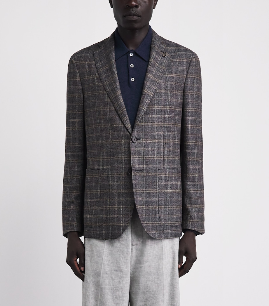 Pal Zileri Mens Wool-Blend Check Brera Blazer Blue Image 4