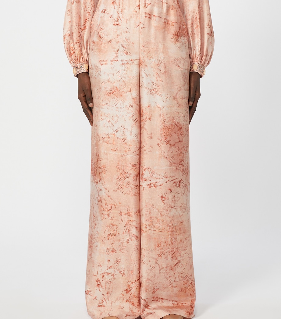 Silk Printed Wide-Leg Trousers PINK Image 3