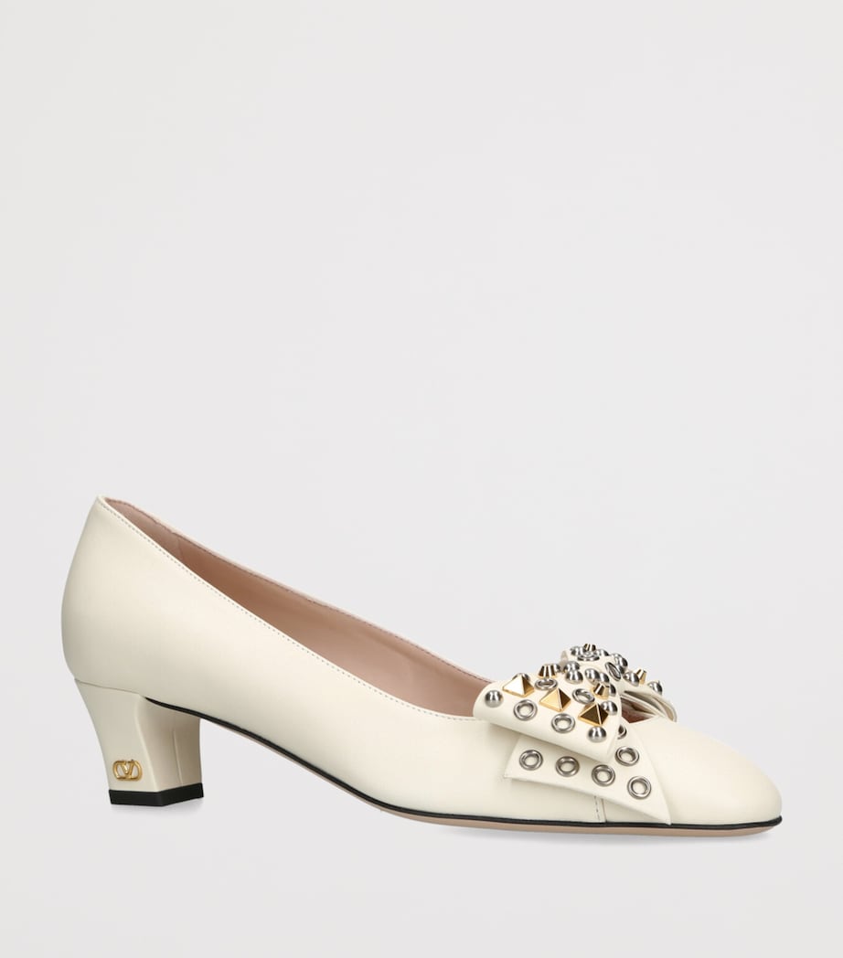Leather Studded Bowow Pumps 45 BONE Image 3