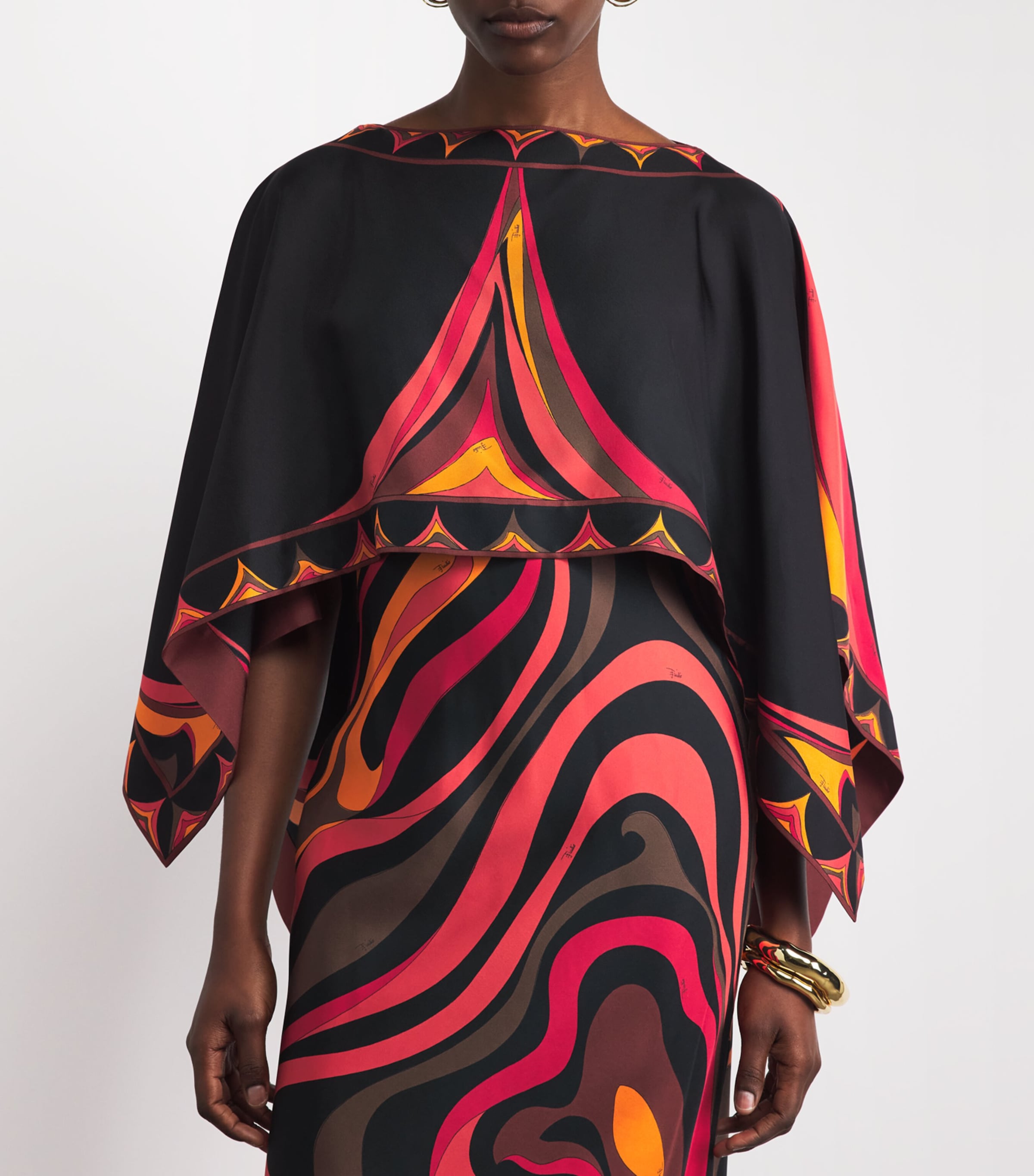 PUCCI Womens Silk Marmo Cape Maxi Dress Orange Image 5