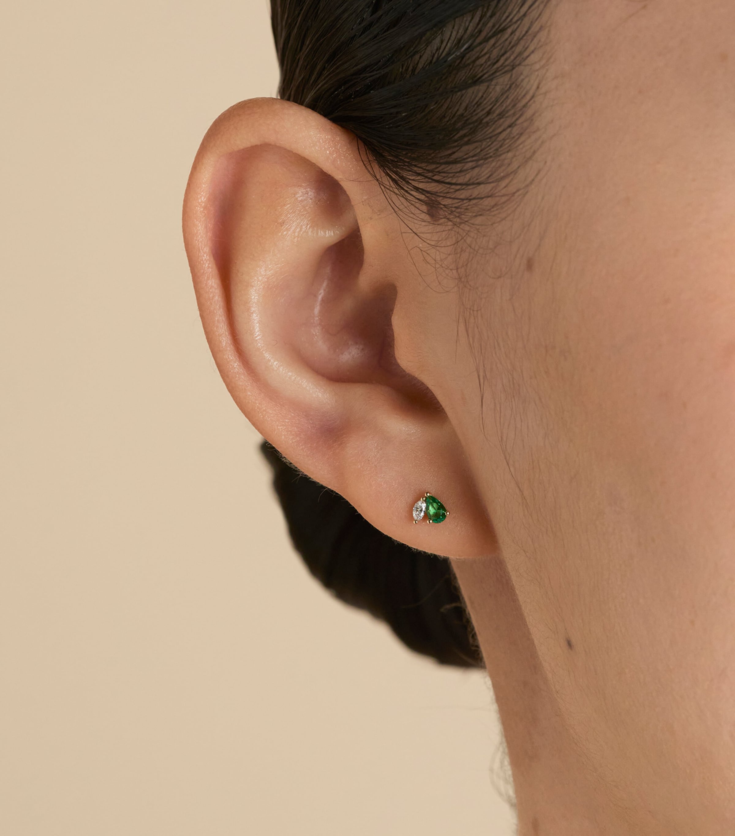 Yellow Gold, Diamond and Emerald Stud Earrings GOLD Image 2