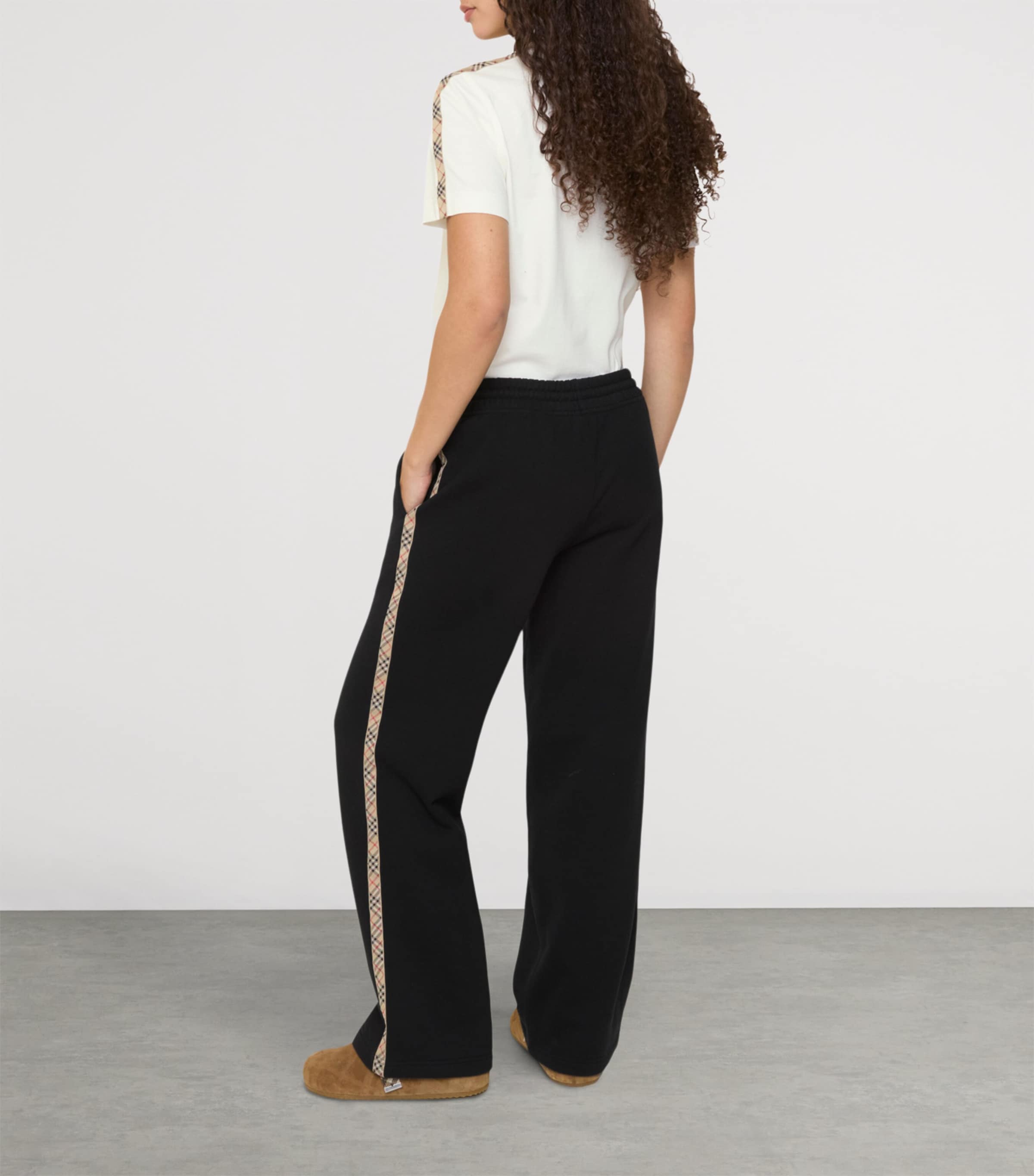 Jersey Check-Trim Sweatpants BLACK Image 3