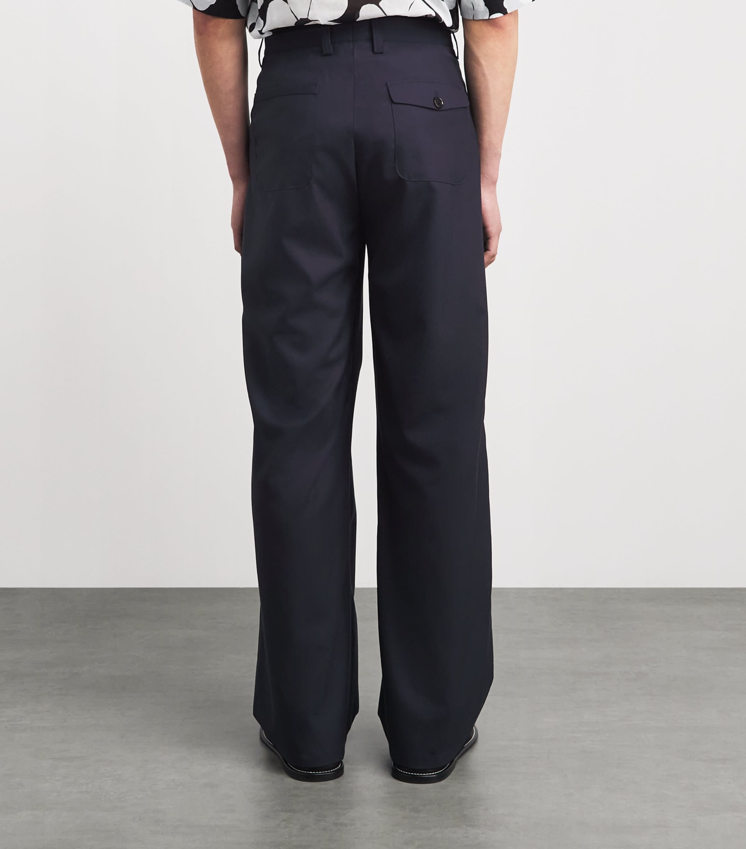 Oliver Spencer Mens Wool Orsman Wide-Leg Trousers Navy Image 5