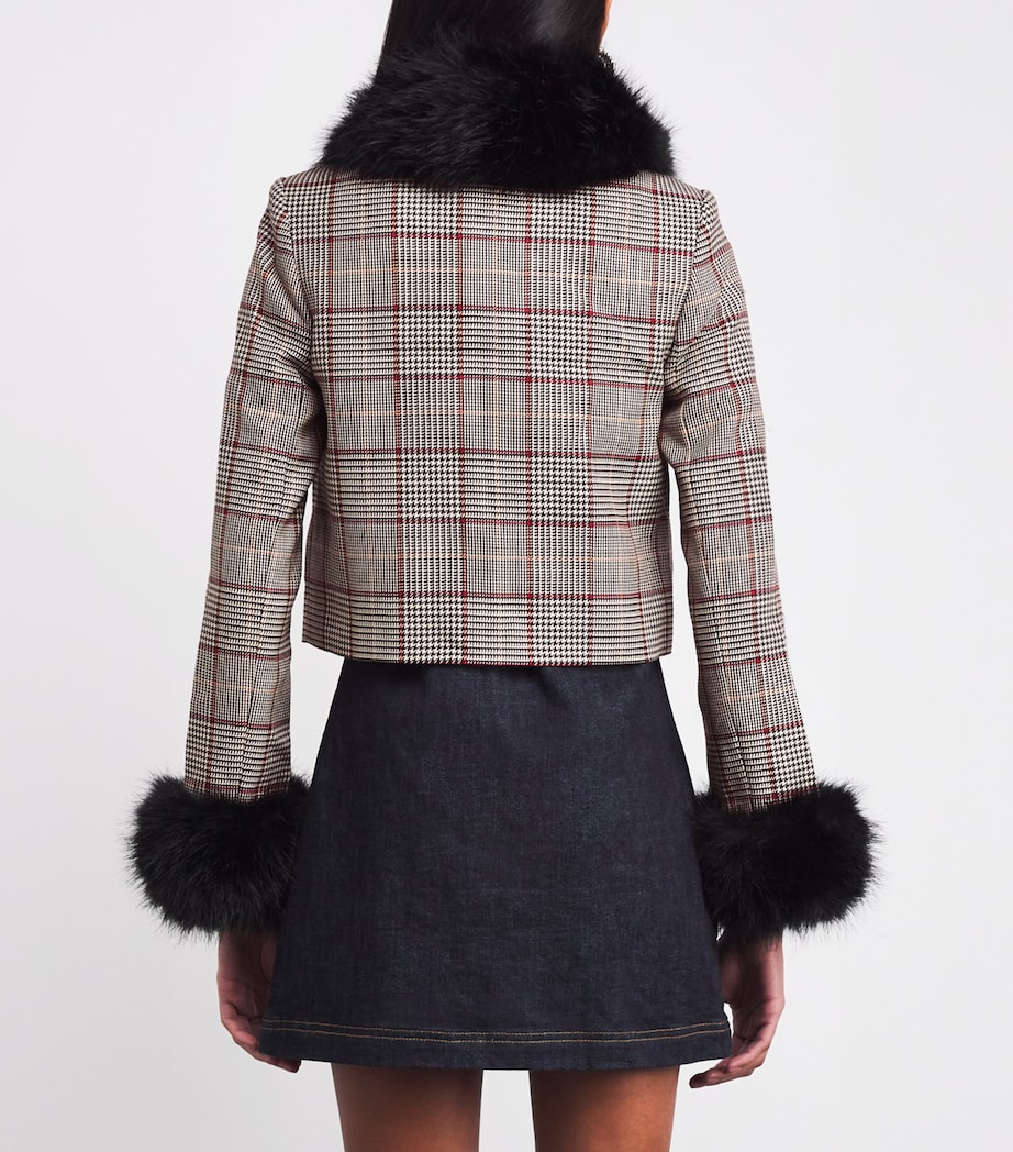 Faux Fur-Trim Check Jacket BROWN Image 4