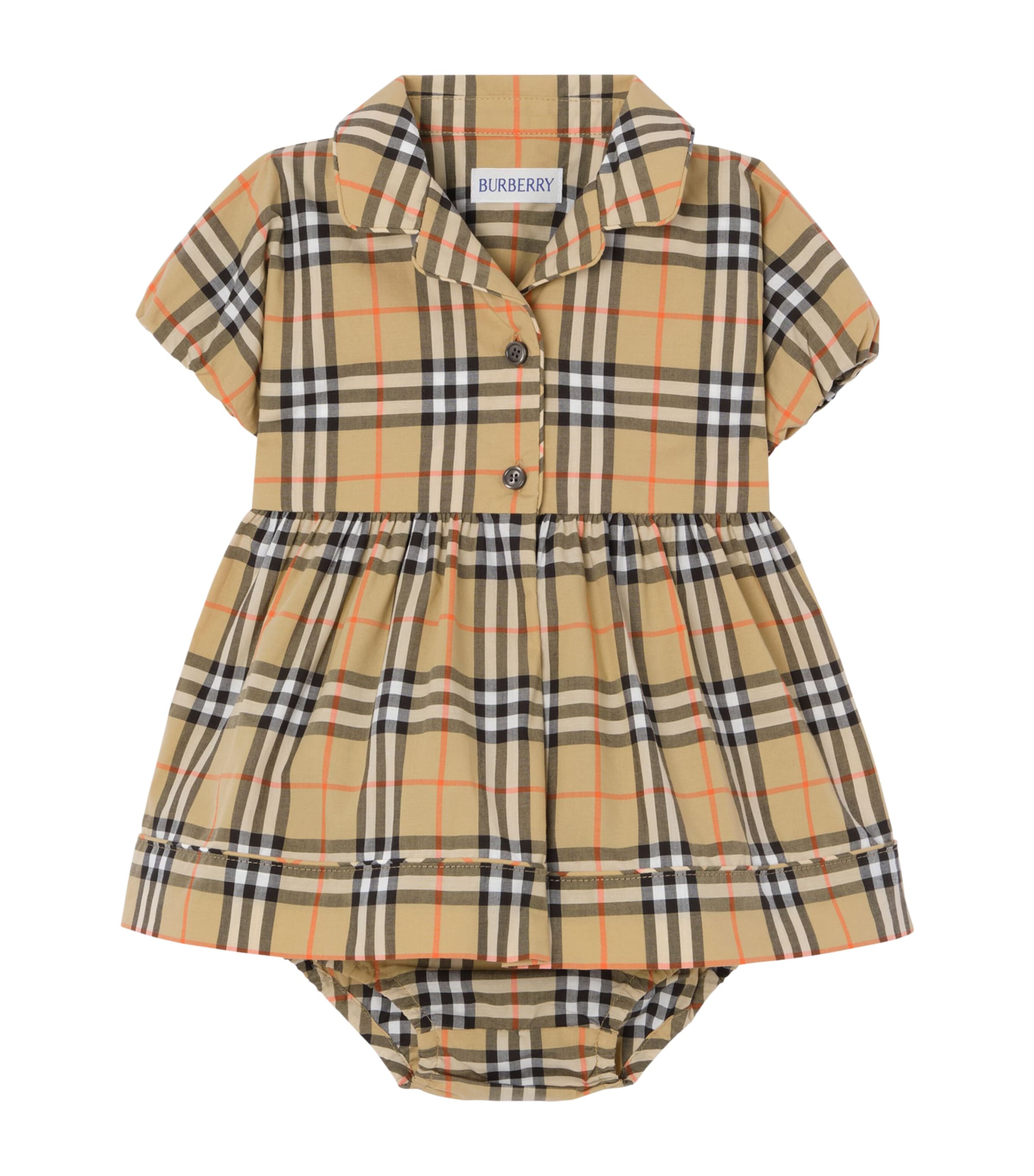Burberry Kids Cotton Check Dress and Bloomers Set (1-18 Months) Sand Ip Check Image 1