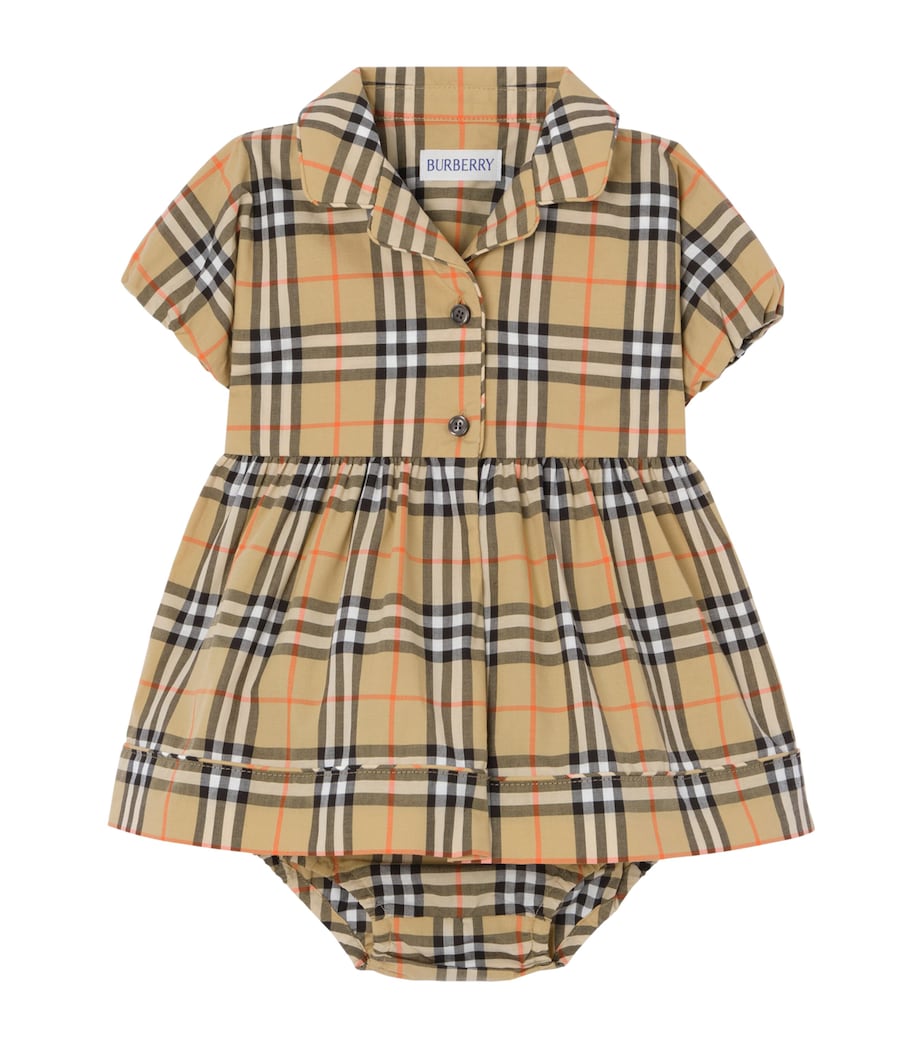 Burberry Kids Cotton Check Dress and Bloomers Set (1-18 Months) Sand Ip Check Image 1