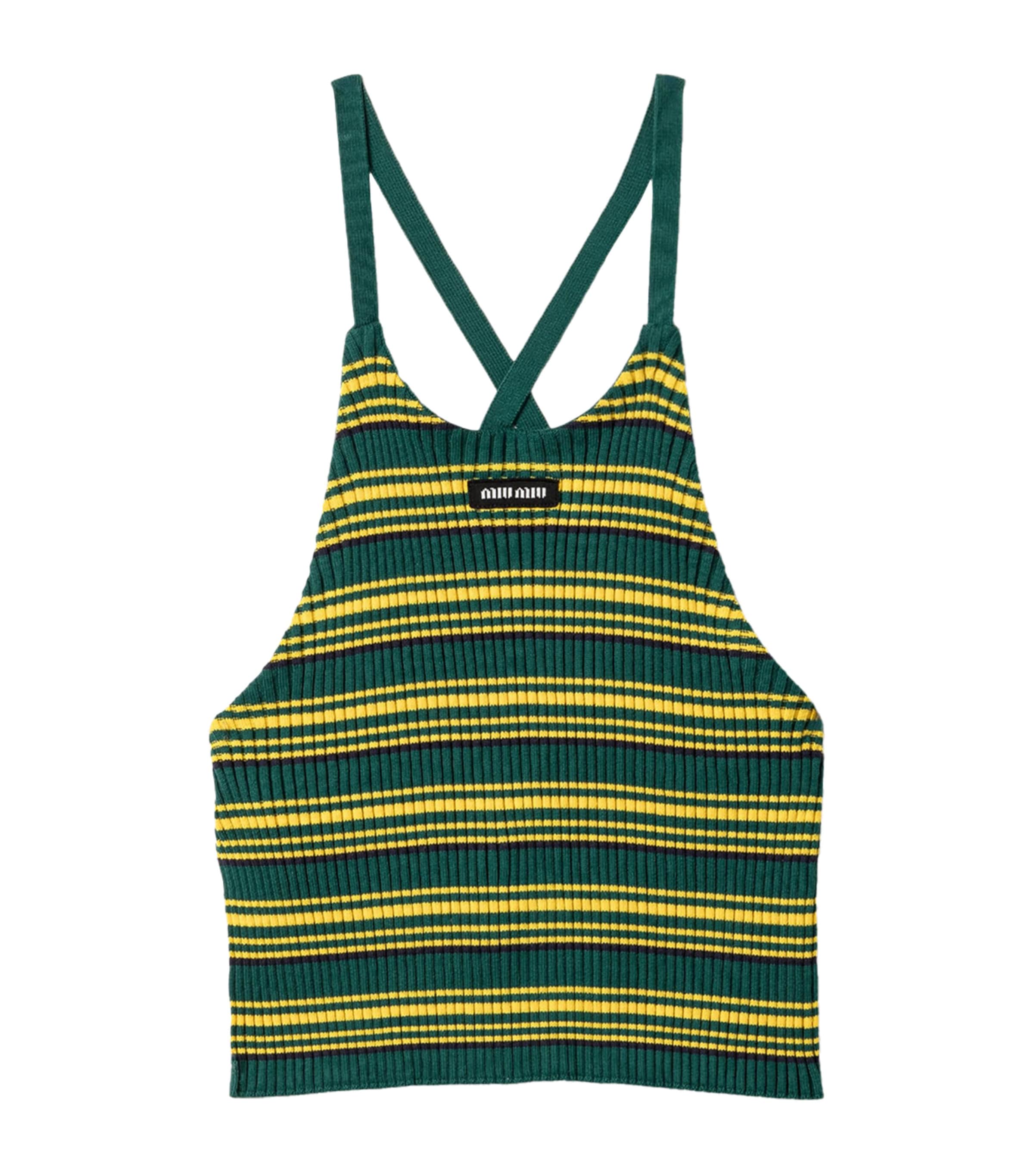 Miu Miu Womens Cotton Stripe Tank Top Green Image 1
