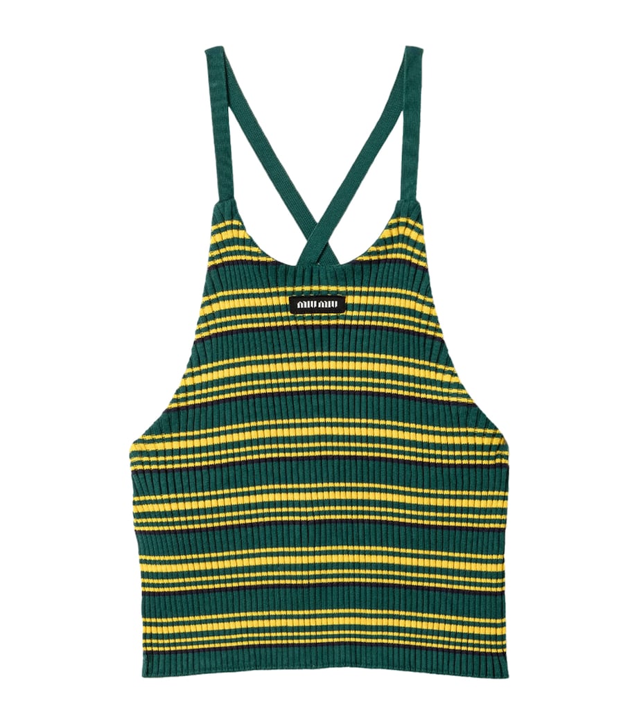 Miu Miu Womens Cotton Stripe Tank Top Green Image 1