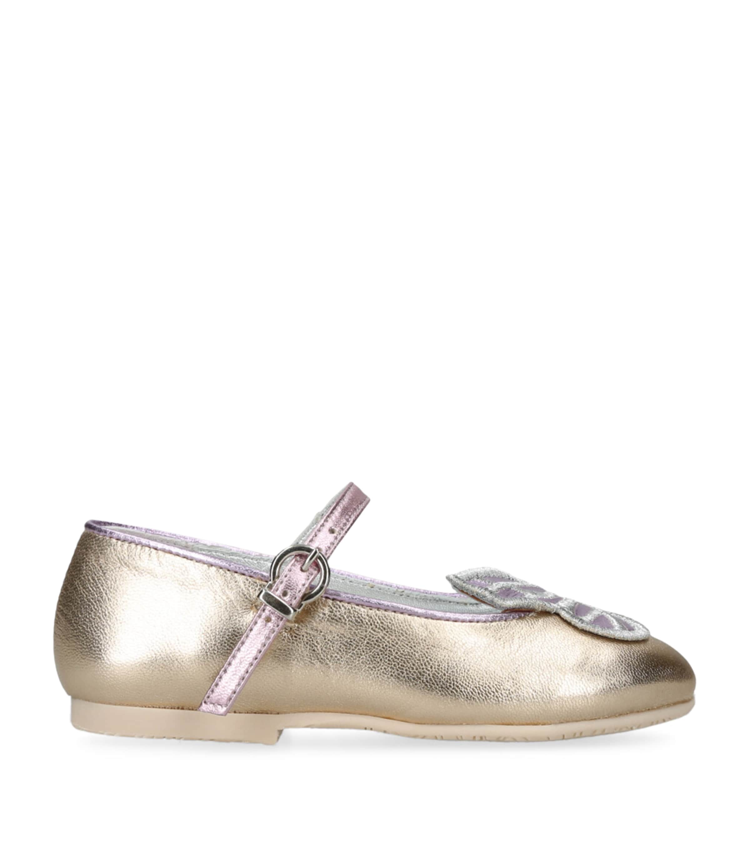 Sophia Webster Mini Leather Butterfly Embroidered Ballet Flats In Gray