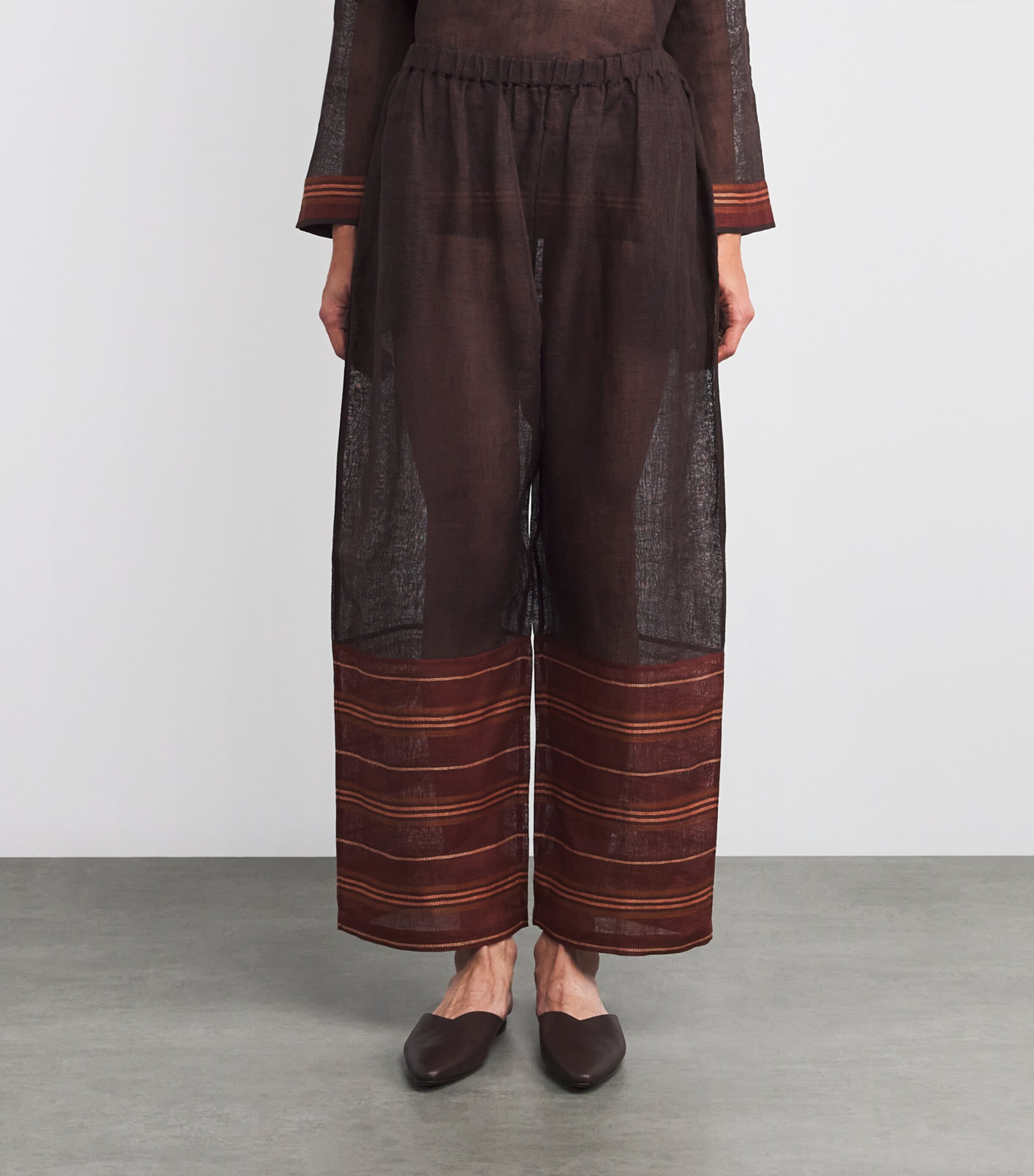 Linen Stripe Wide-Leg Trousers 200 DARK CHOC/ORANGE Image 3