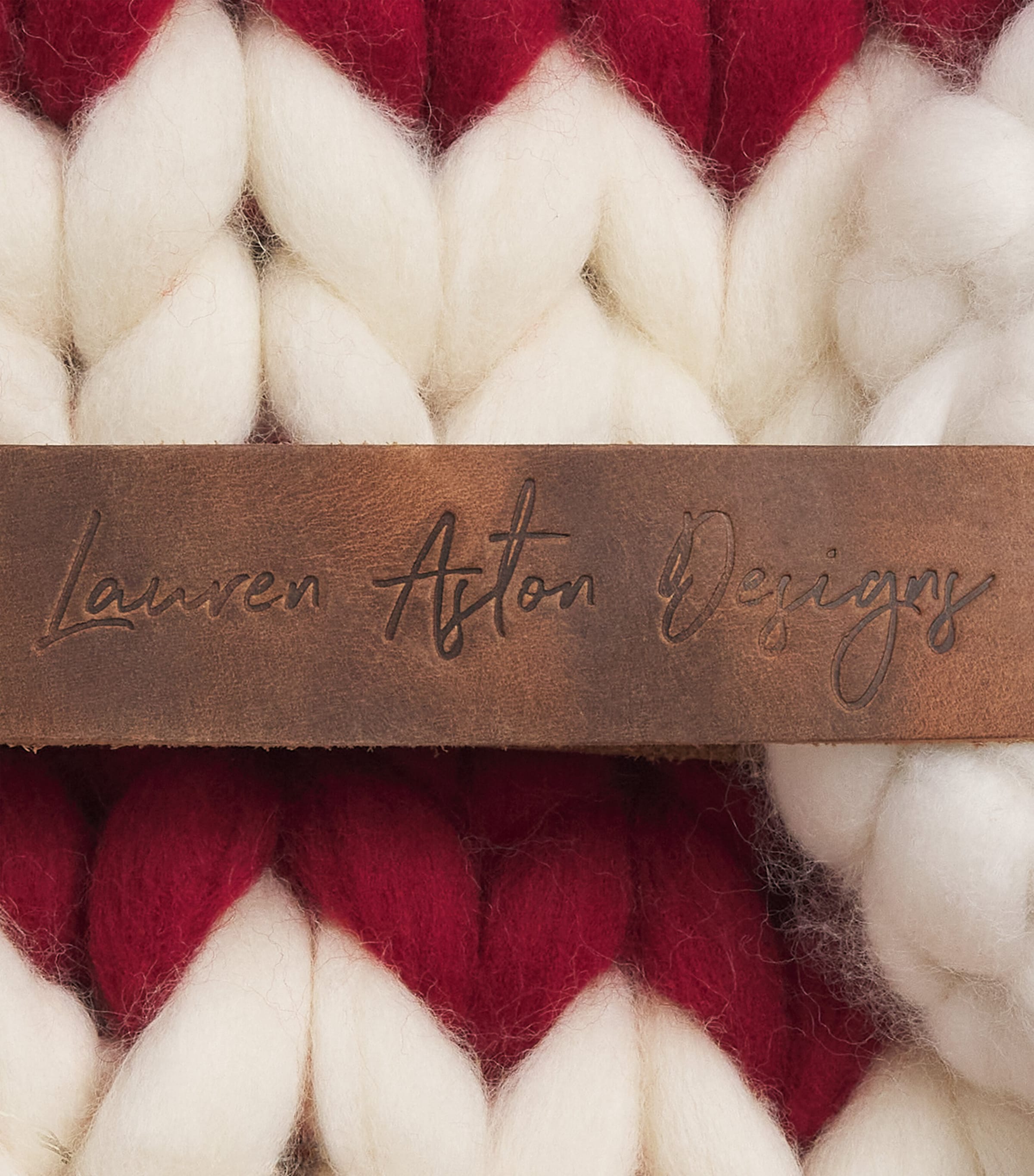 Lauren Aston Merino Wool Knitted Stocking Ntrl Wht & Ruby Rd Image 2