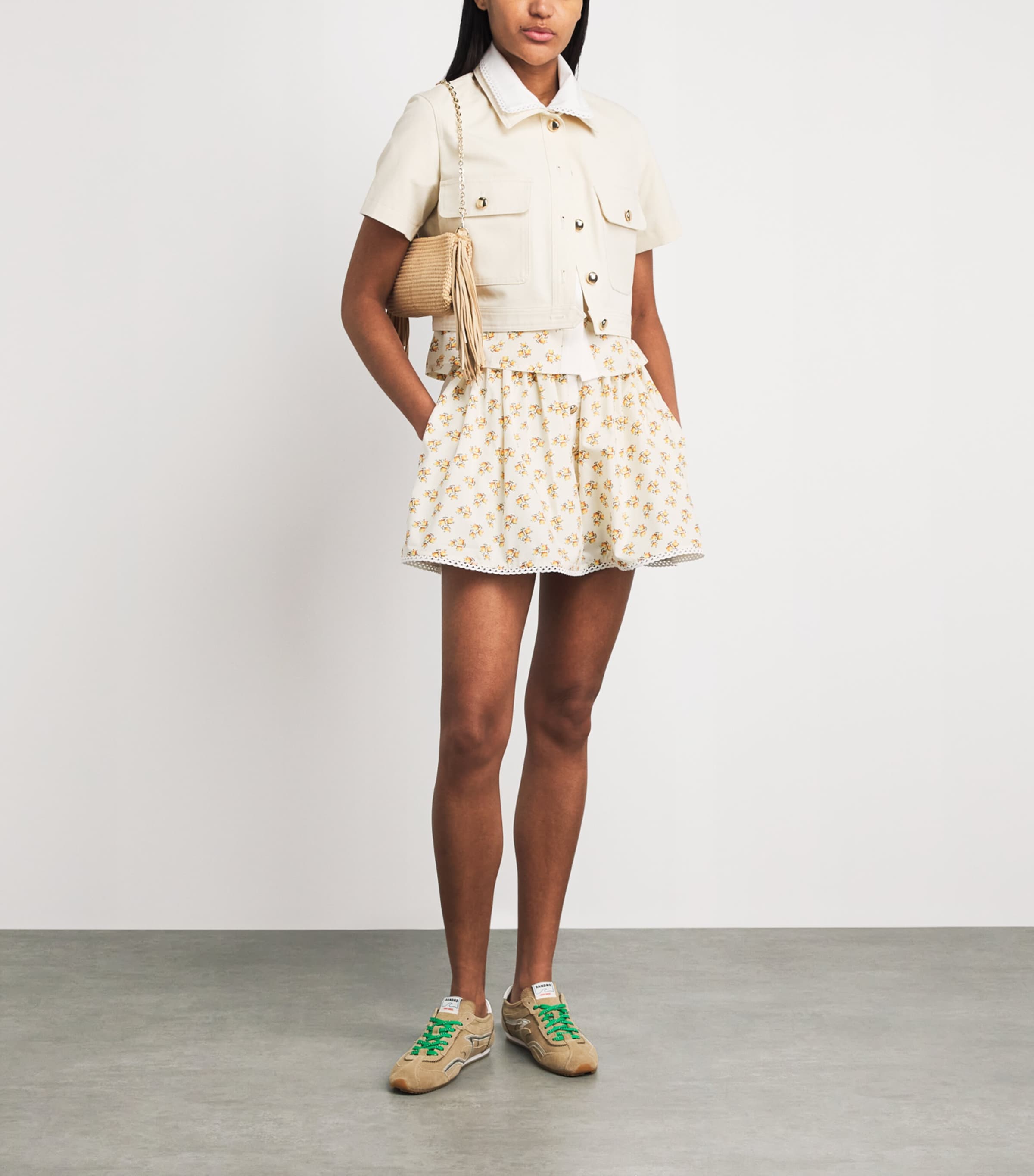 Maje Womens Printed Button-Front Mini Skirt Yellow Small Flowers Image 2