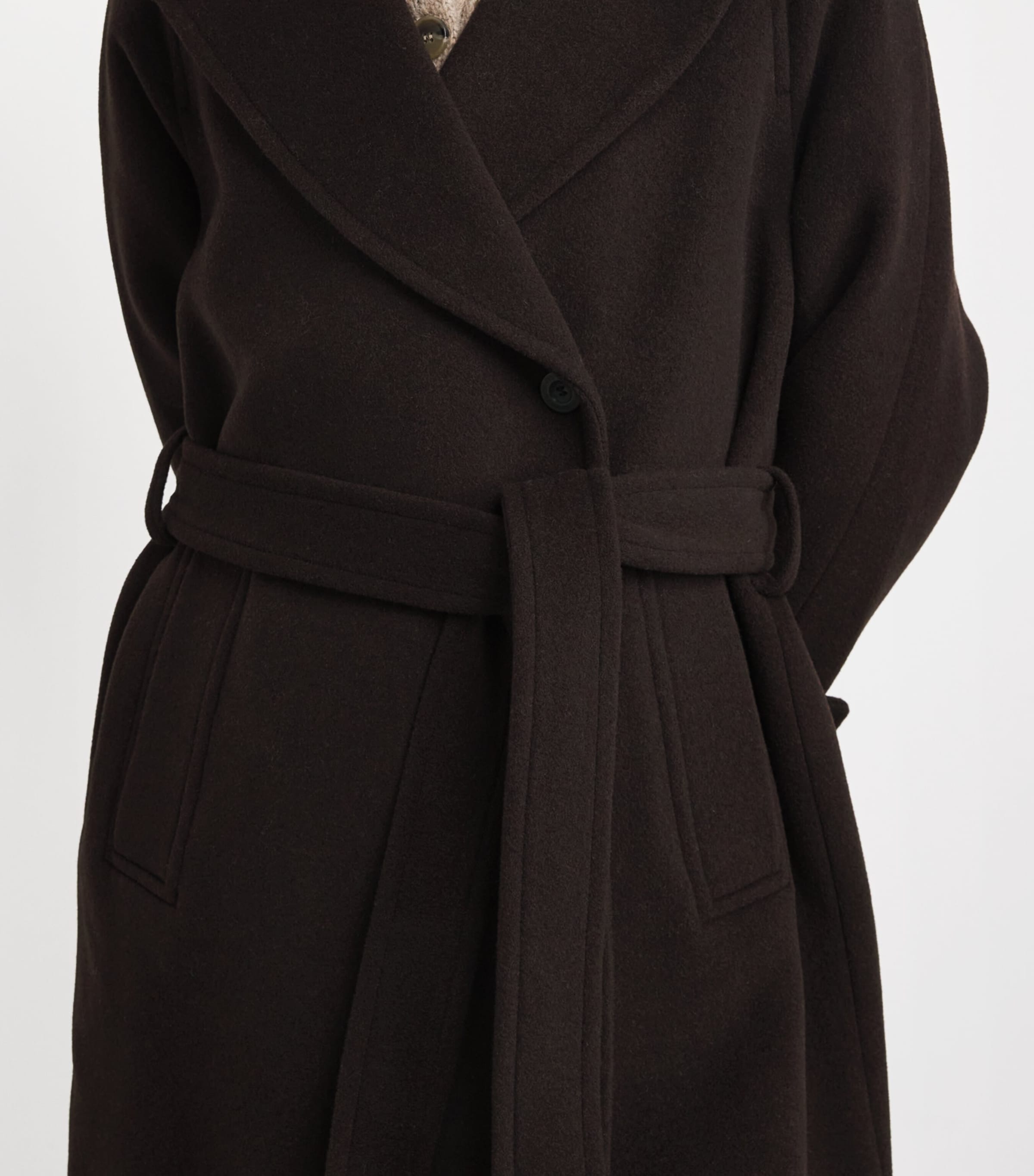 Wool-Blend Belted Coat BROWN Image 6
