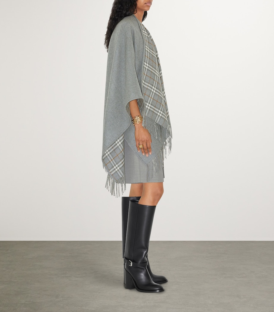 Wool Reversible Check Cape GREY Image 4