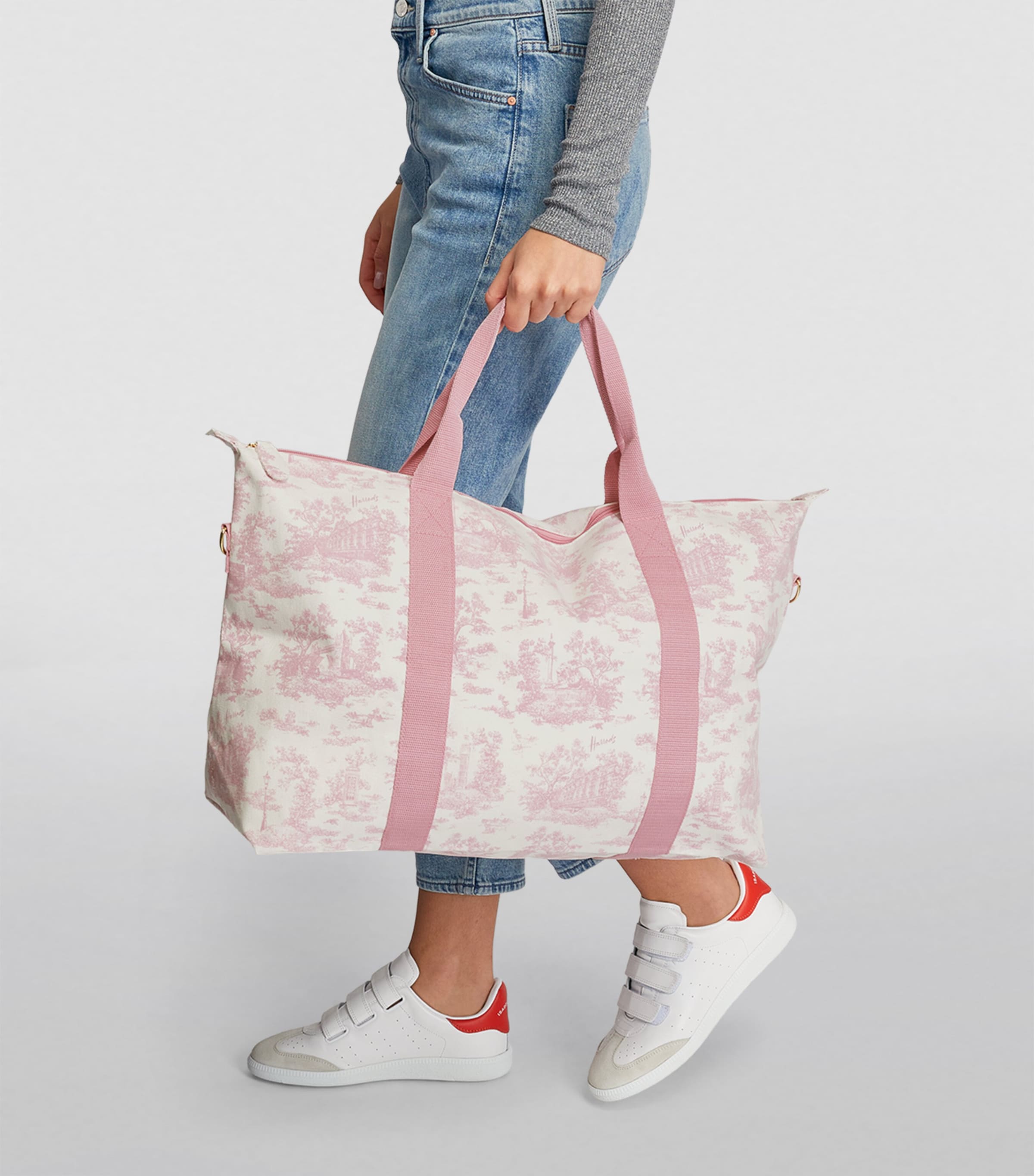 Harrods Pink Toile Foldable Overnight Bag | Harrods US