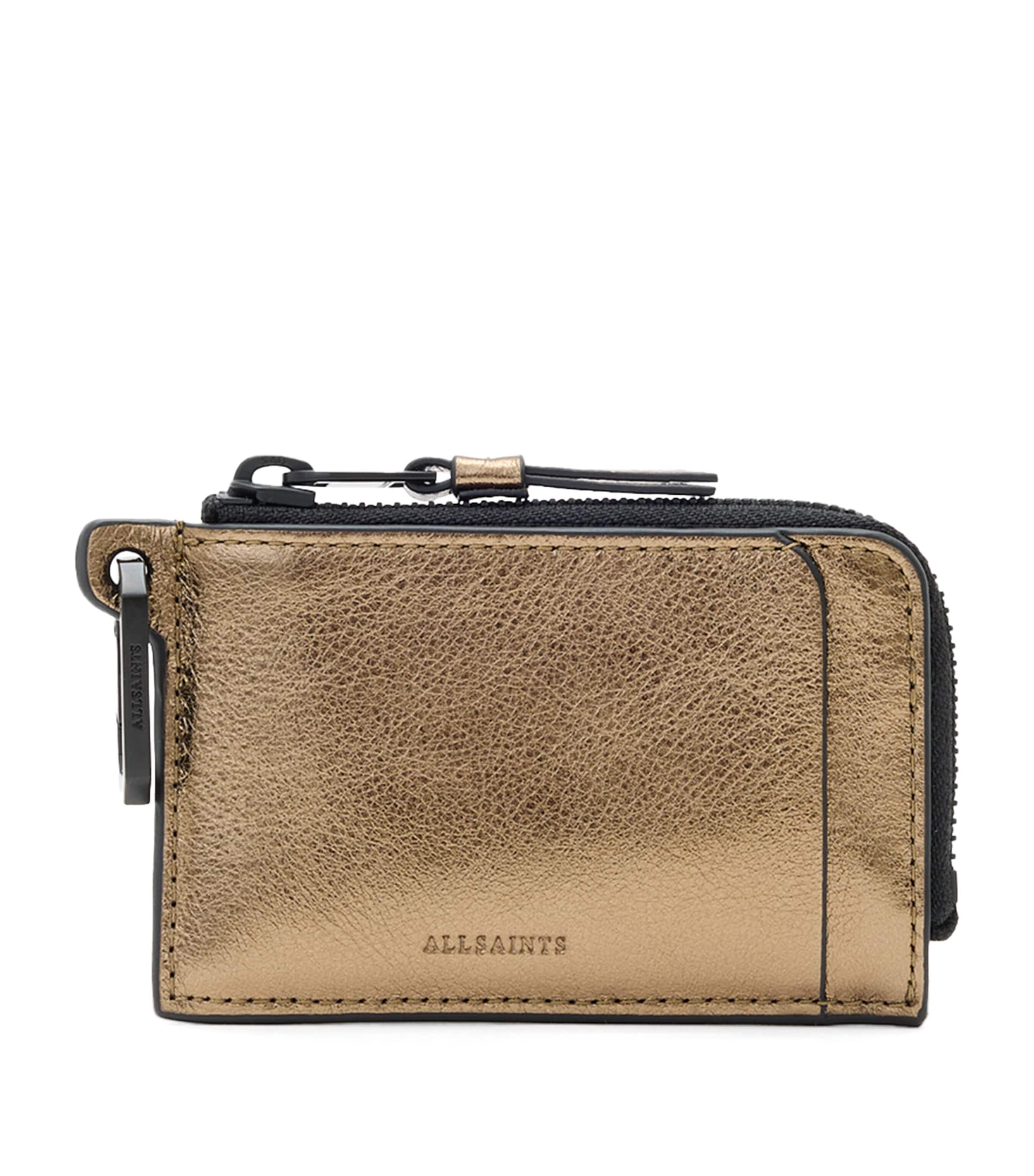 Allsaints Womens Warm Brass Remy Logo-debossed Square Leather Wallet In Brown