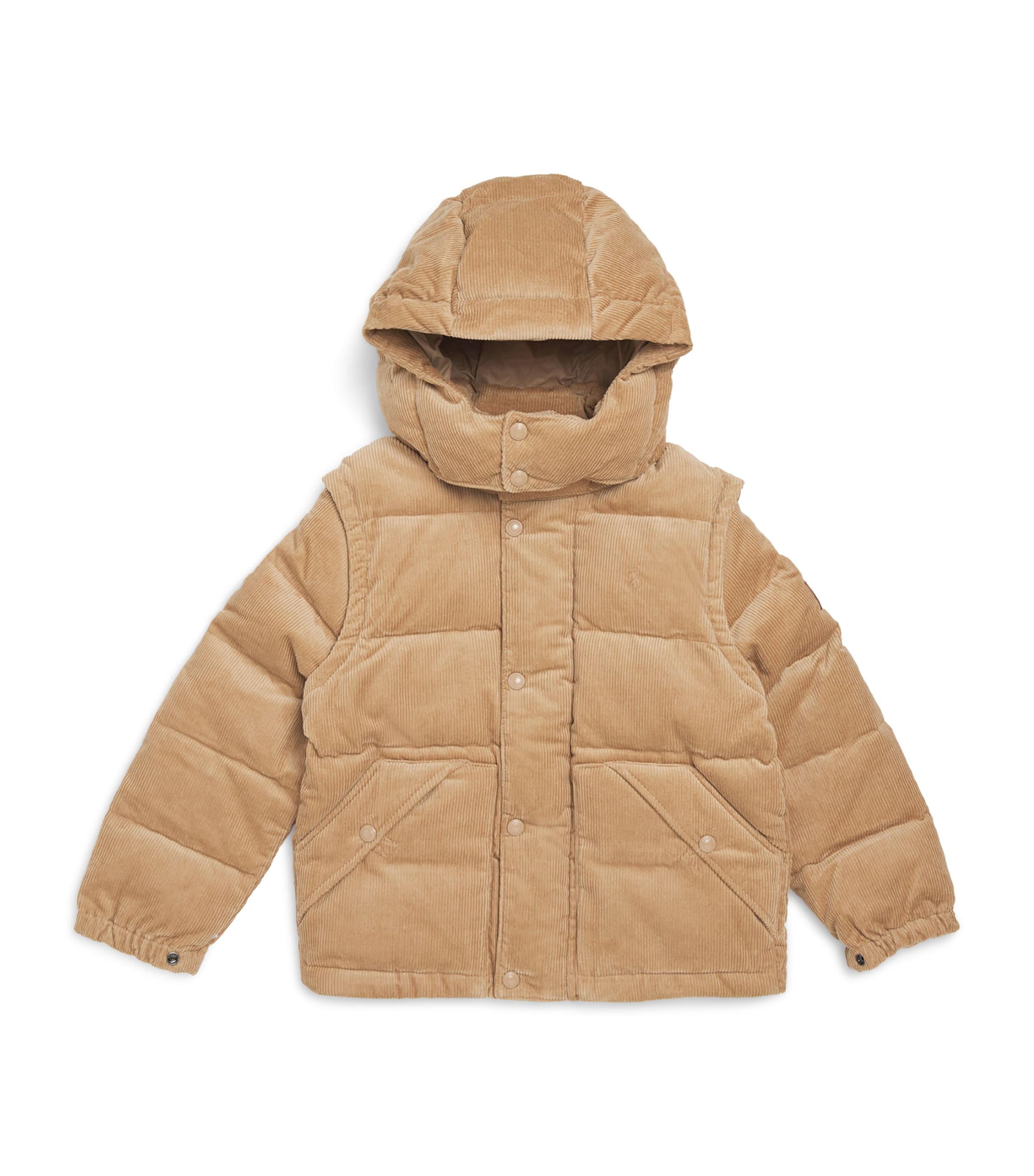 Ralph Lauren Down Corduroy Quilted Puffer Jacket In Brown