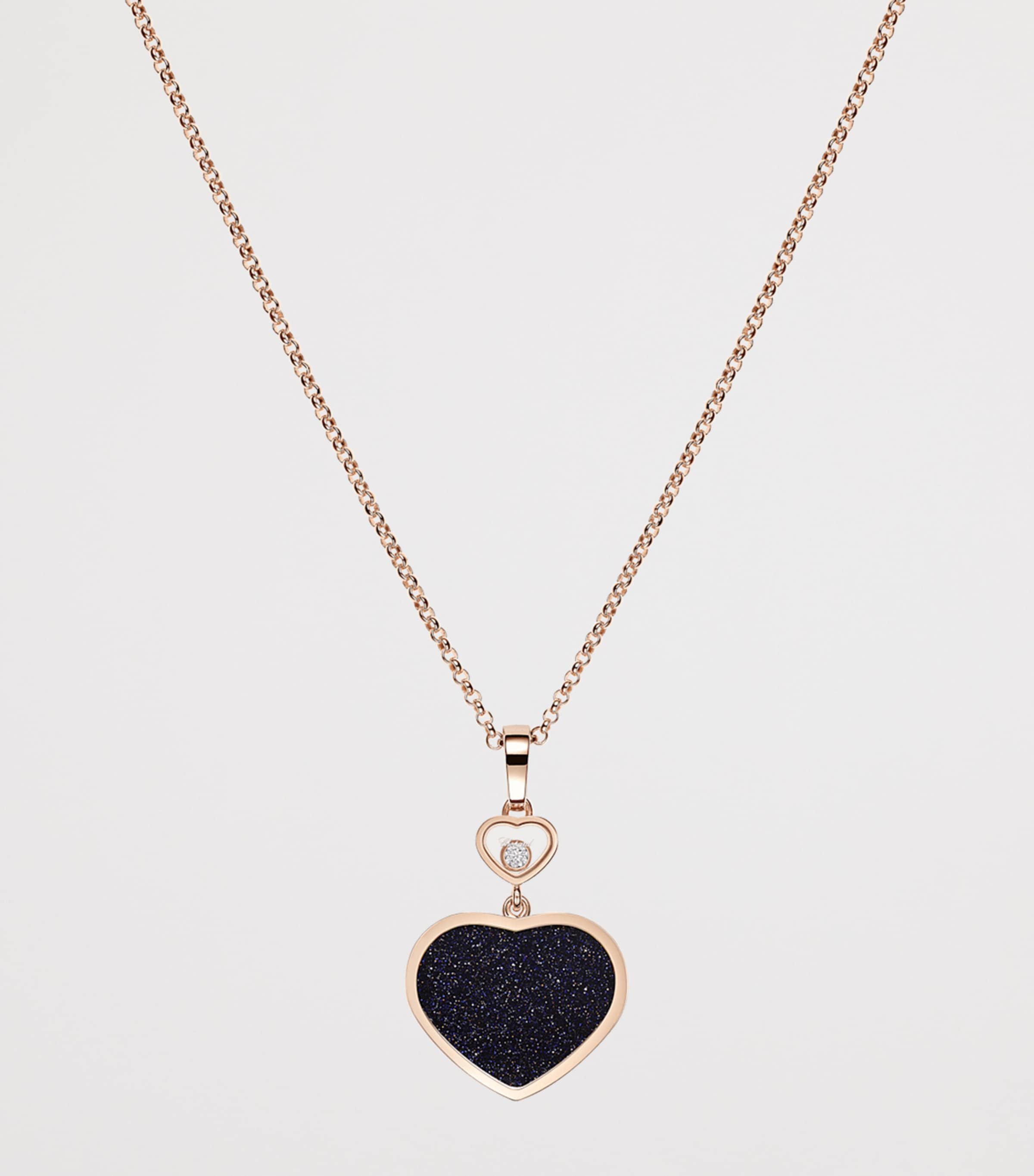 Rose Gold, Diamond and Aventurine Happy Hearts Pendant Necklace 18K ROSE GOLD Image 4