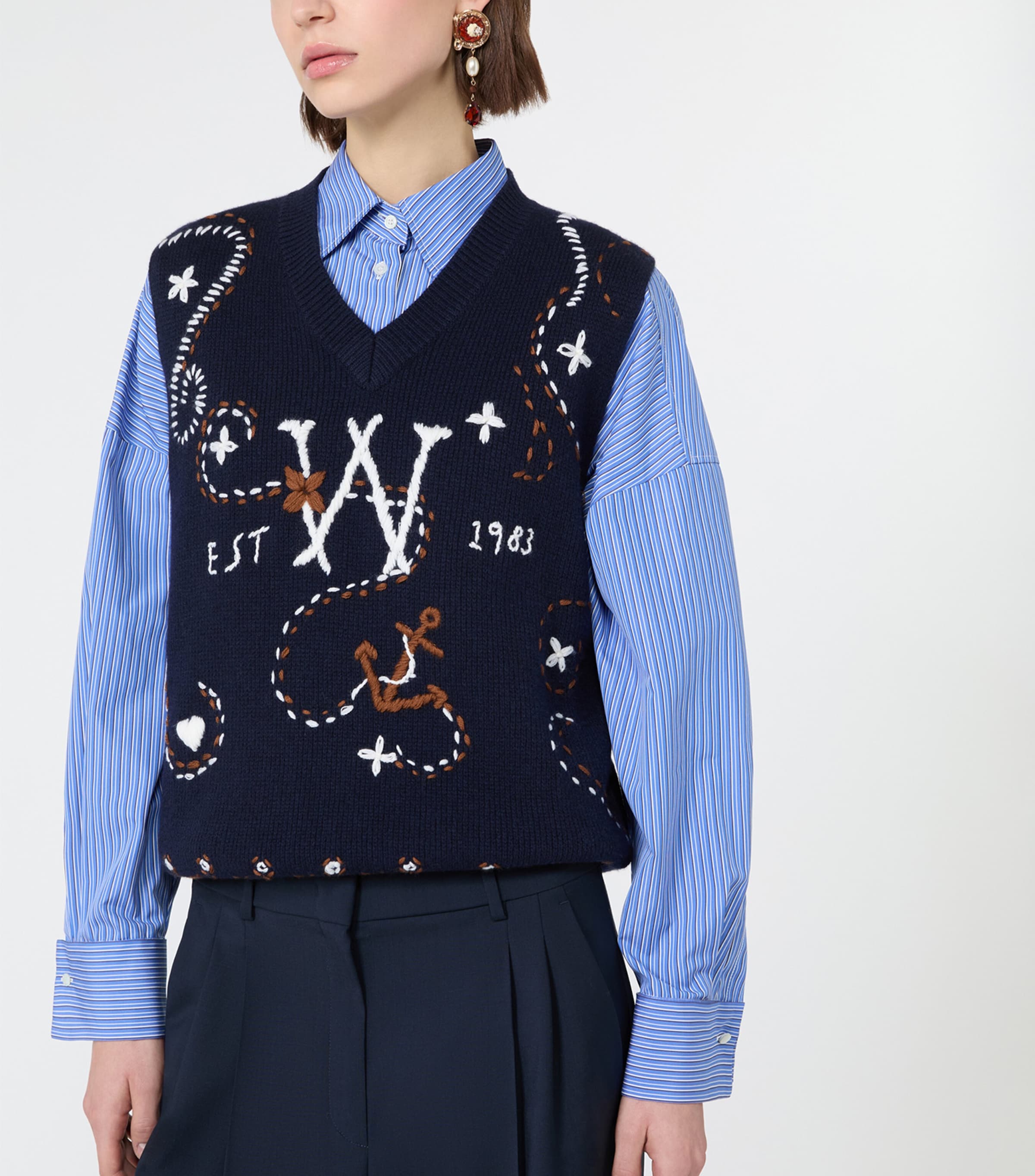 Weekend Max Mara Navy Virgin Wool Embroidered Sweater Vest | Harrods US