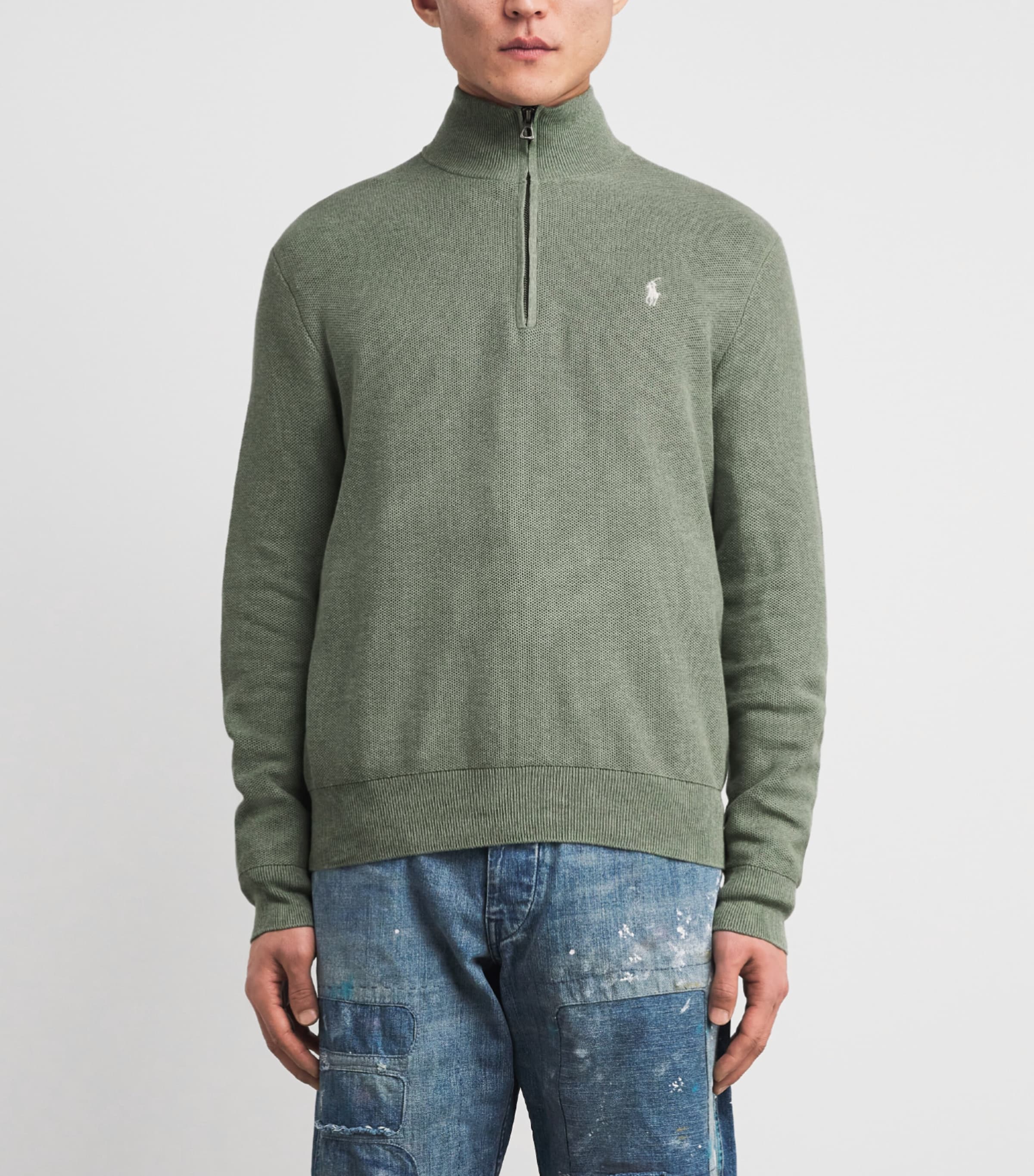 Cotton Quarter-Zip Sweatshirt GREEN HEATHER Image 3