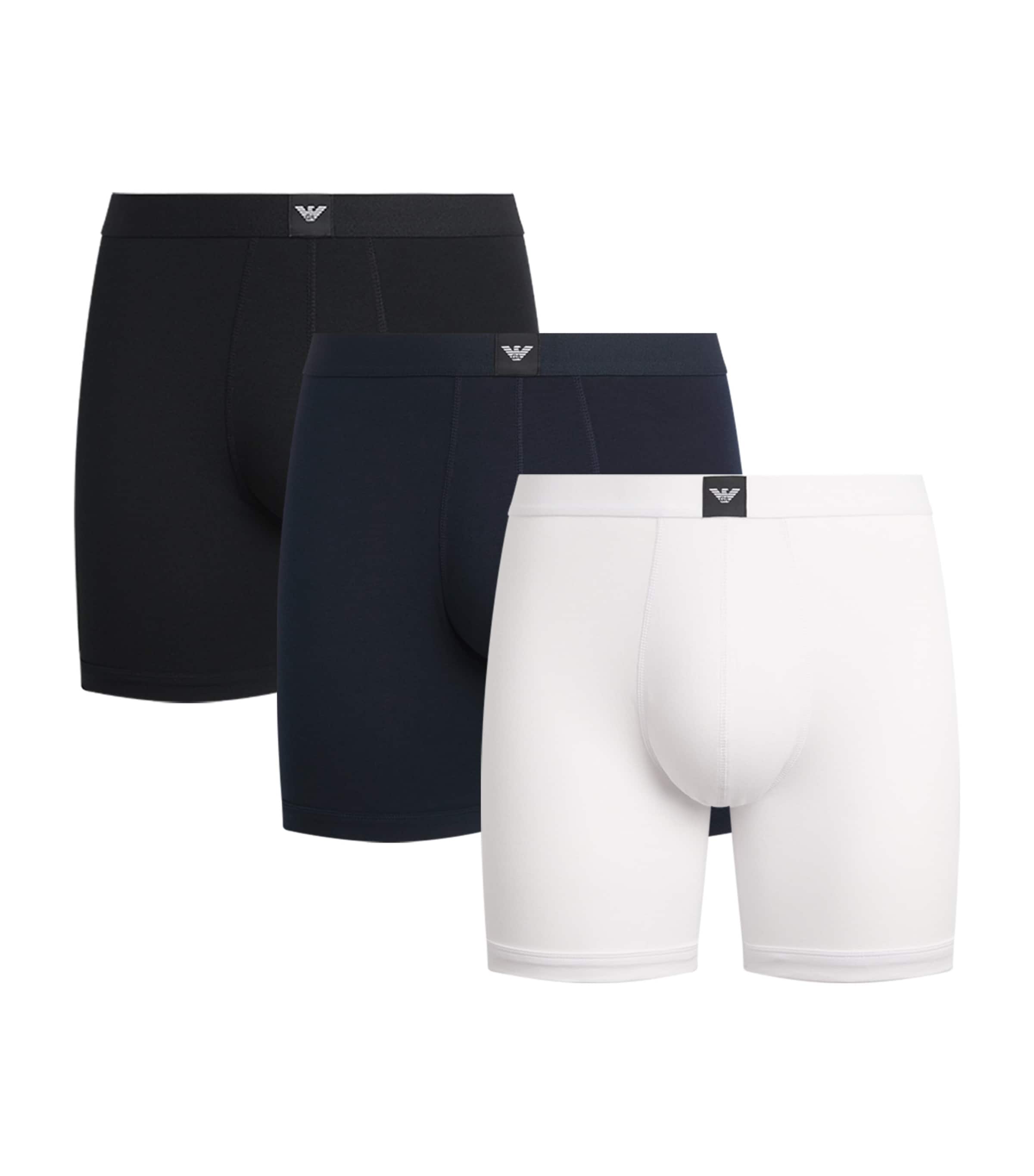 Emporio Armani Mens Stretch-Cotton Boxer Briefs (Pack of 3) Black/whi Image 1