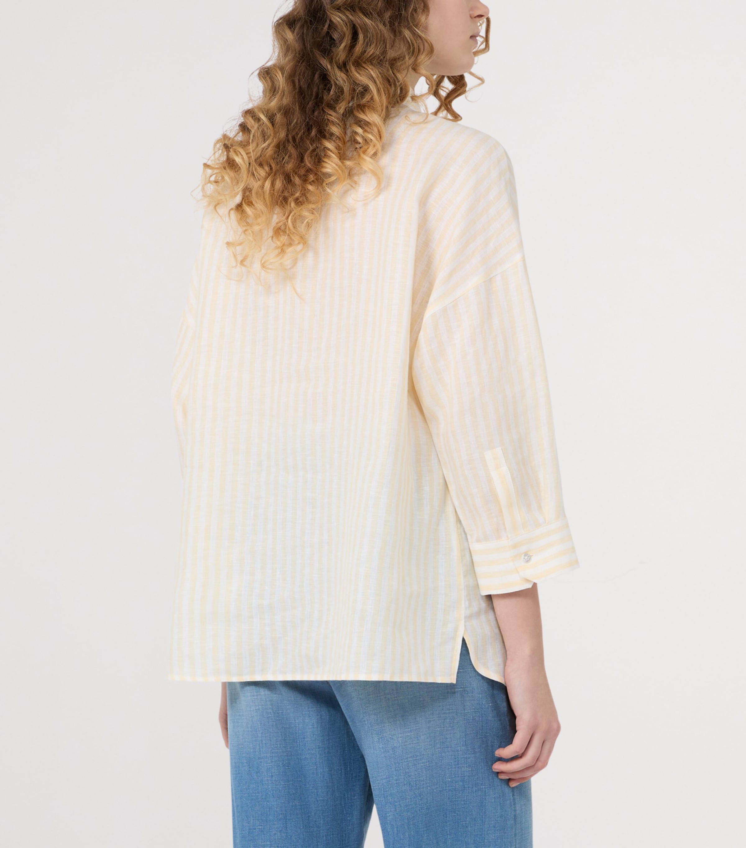 Weekend Max Mara Womens Linen Stripe Shirt Light Yellow Image 3