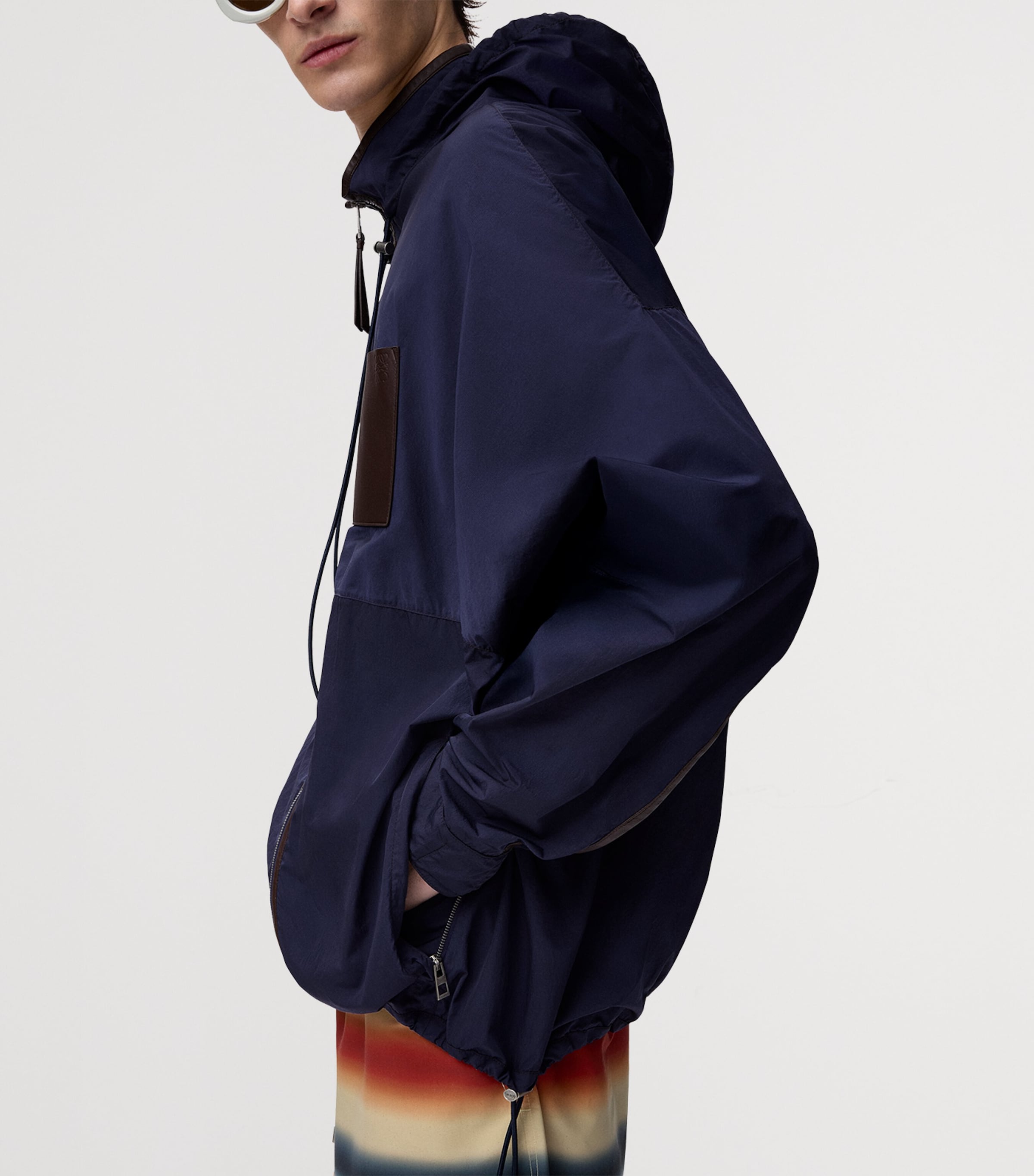LOEWE Mens x Paula's Ibiza Leather-Trimmed Hooded Jacket Navy/brown Image 5