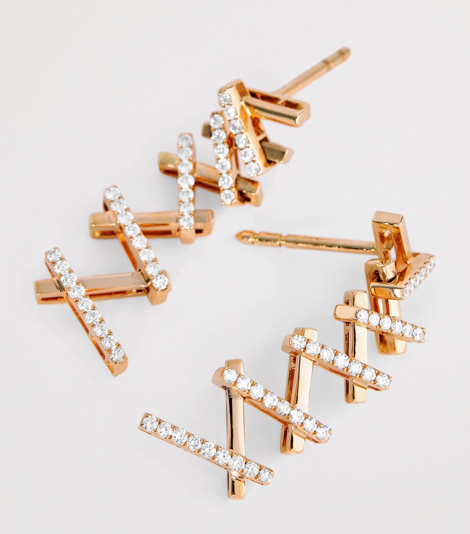 Rose Gold and White Diamond Classic Fireworks Deco Wishbone Earrings 18K RG/WD Image 5