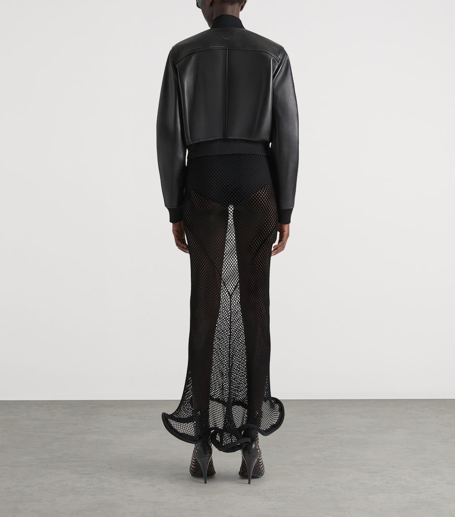 Leather Cropped Bomber Jacket BLACK Image 3