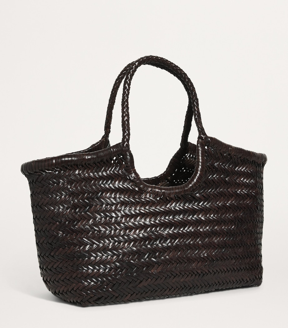 Large Leather Woven Nantucket Tote Bag DARK BROWN Image 3