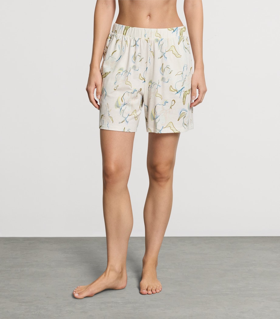 Hanro Womens Cotton-Modal Printed Sleep & Lounge Shorts Flowing Paint Image 2