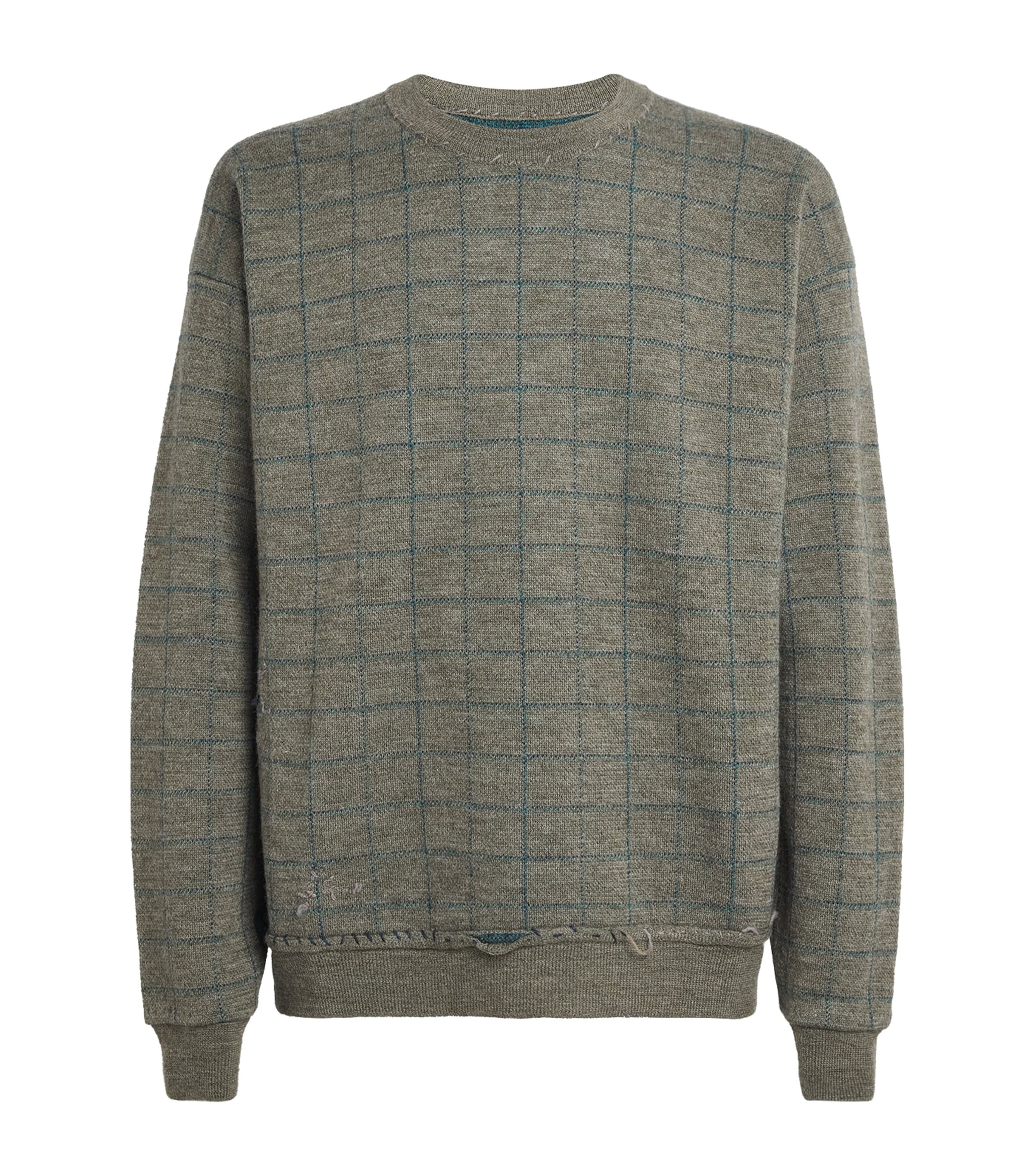 Maison Margiela Virgin Wool Check Sweater In Green