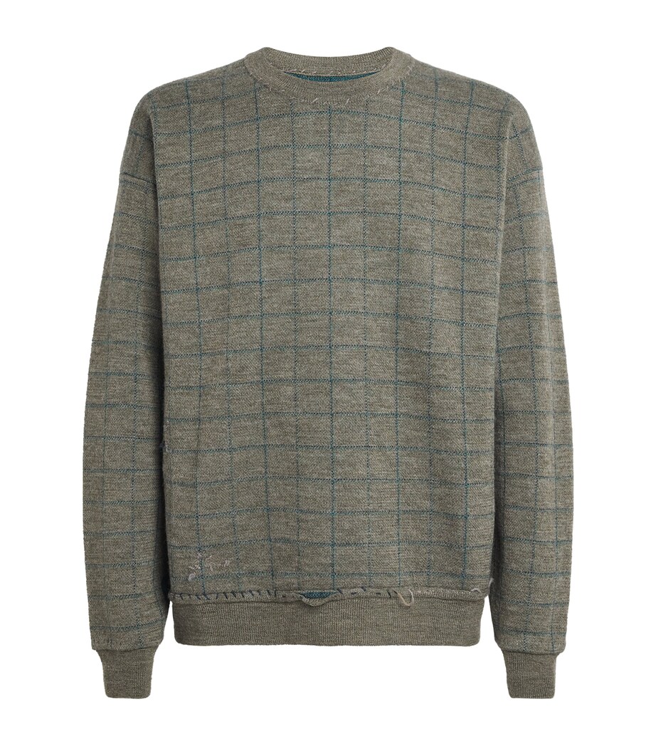 Maison Margiela Mens Virgin Wool Check Sweater Military Green Image 1