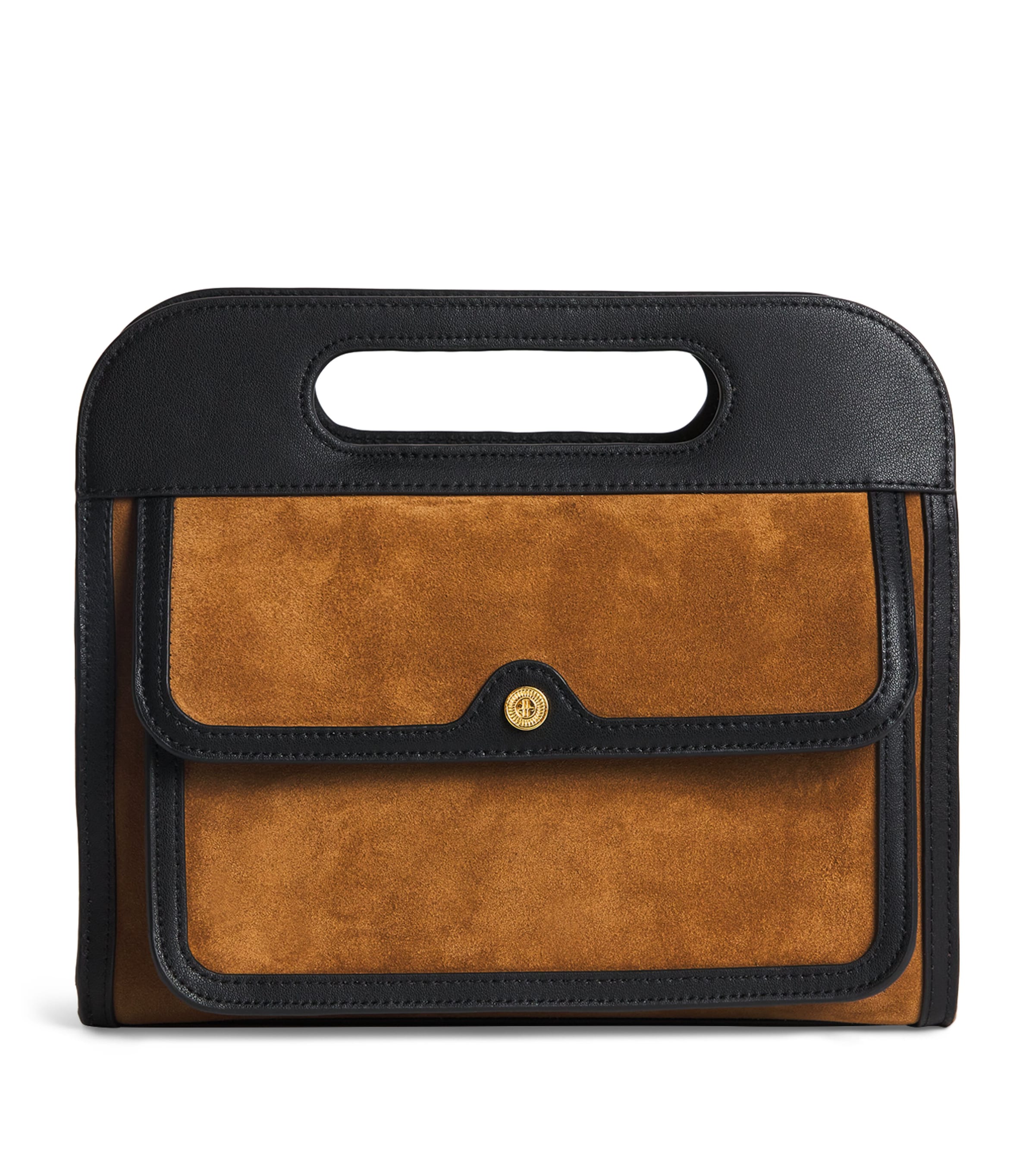Suede Leather-Trim Top-Handle Bag BROWN Image 1