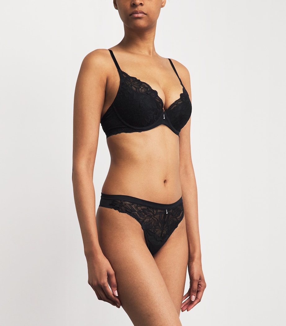 Wacoal Womens Lace-Trim Abéllia Tanga Black Image 2