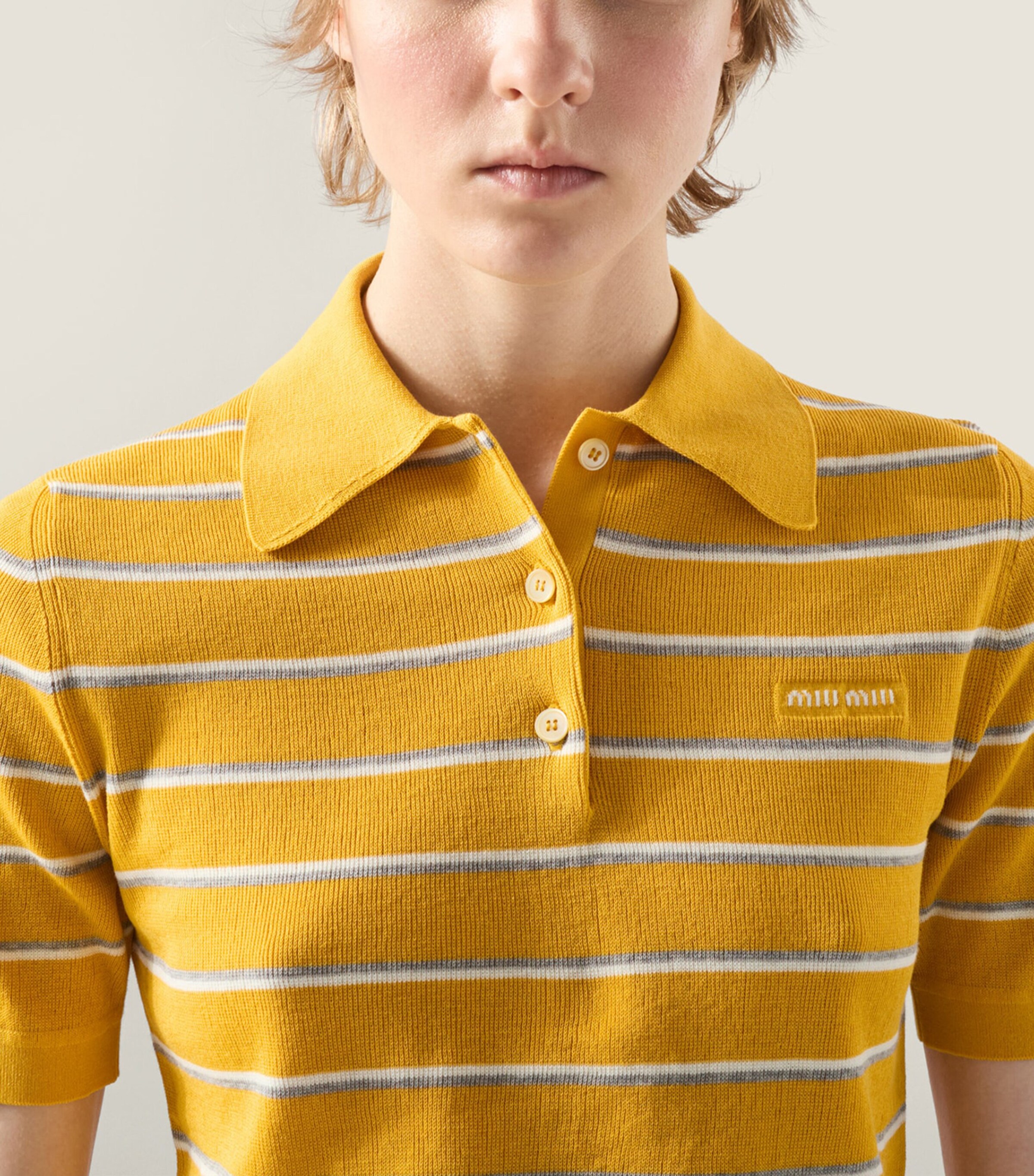 Miu Miu Womens Cotton Stripe Polo Shirt Yellow Image 6