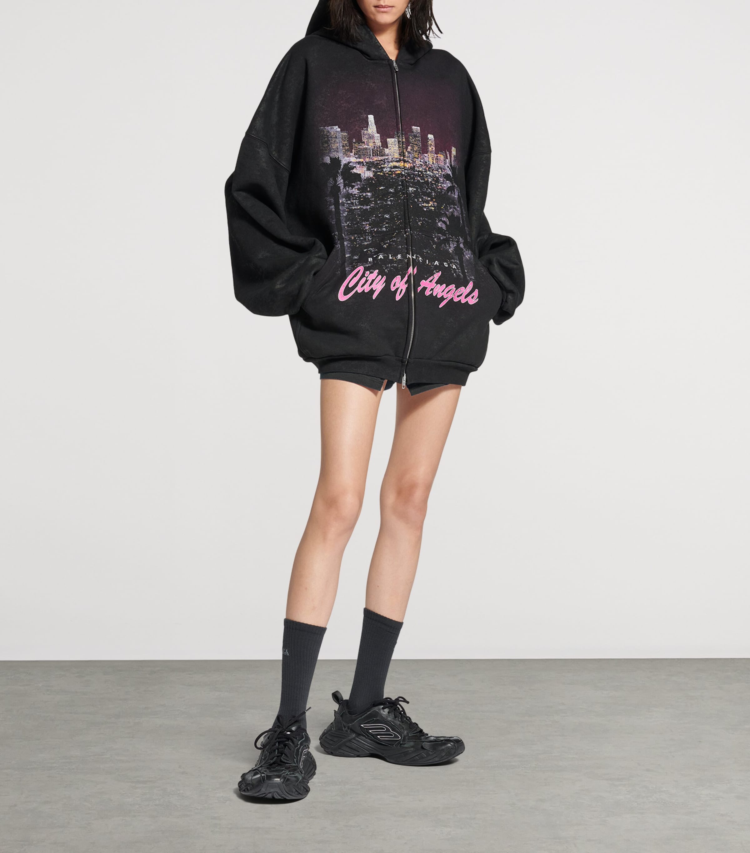 Balenciaga Mens Cotton City of Angels Zip-Up Hoodie Image 6