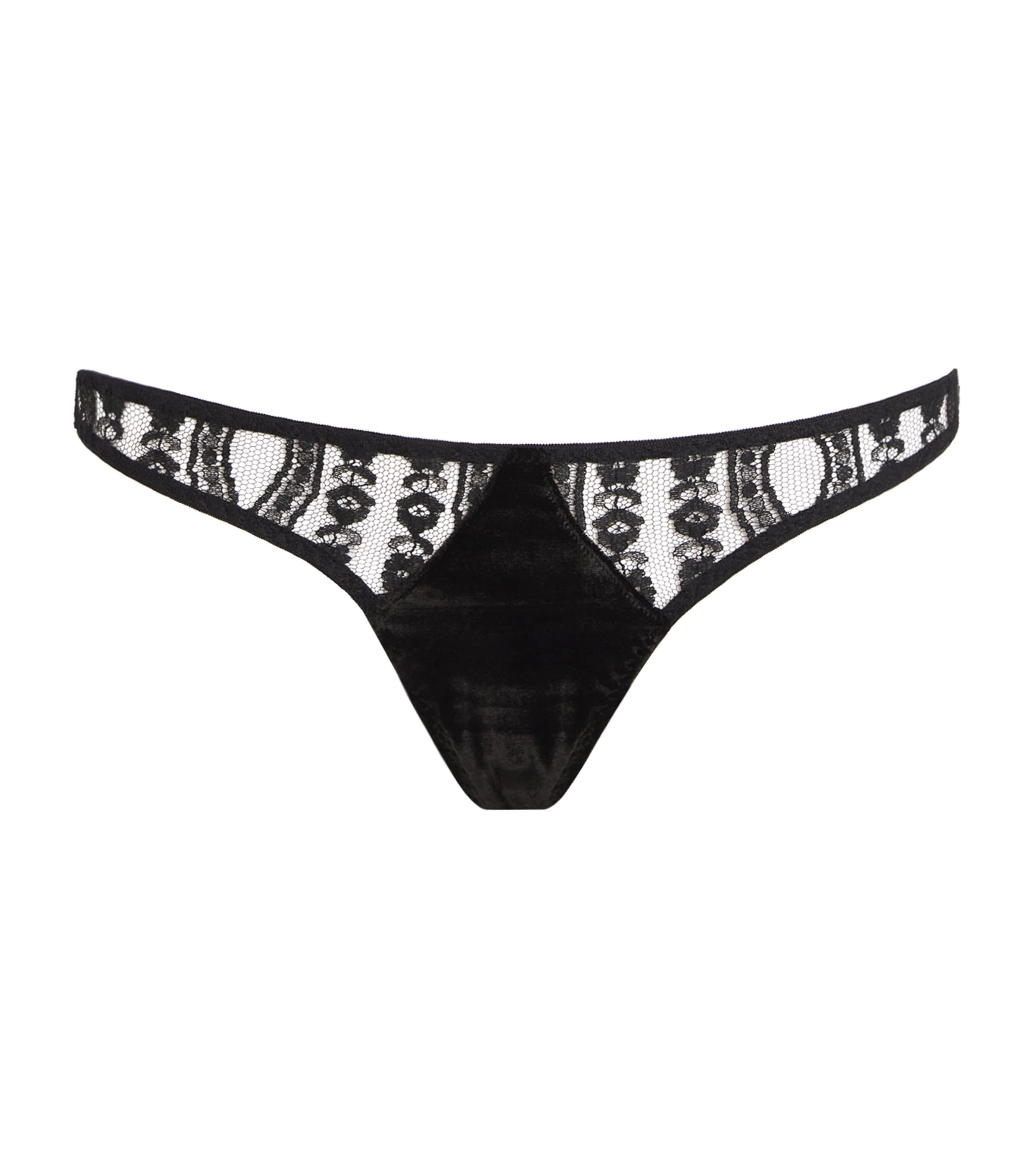 Coco De Mer Velvet-lace Kiana Briefs In Black