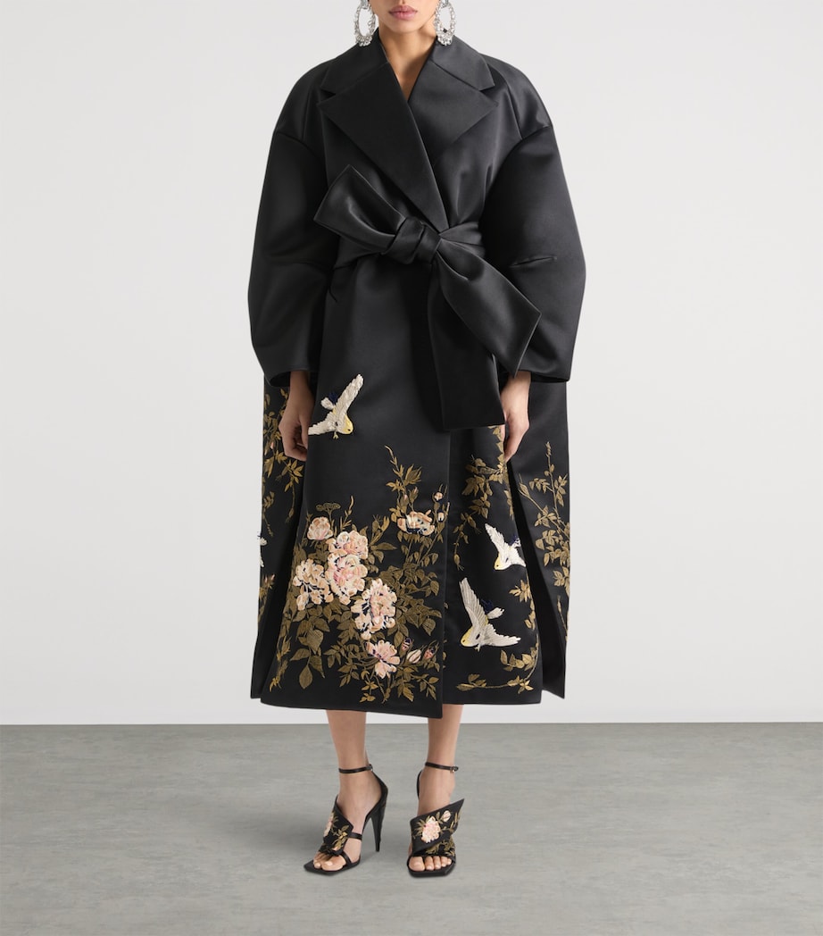 Silk Embroidered Cocoon Coat BLACK Image 2