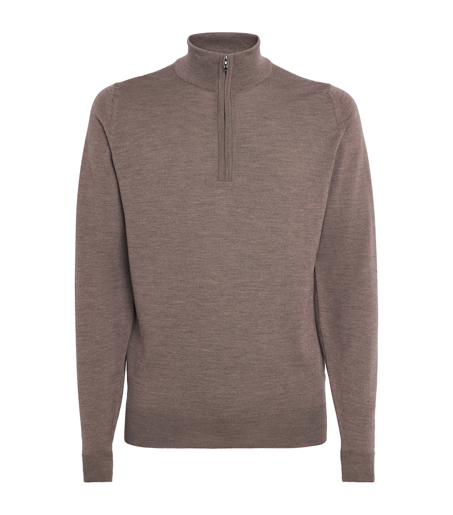Extra Fine Merino Wool Half-Zip Tapton Sweater MUSHROOM Image 1