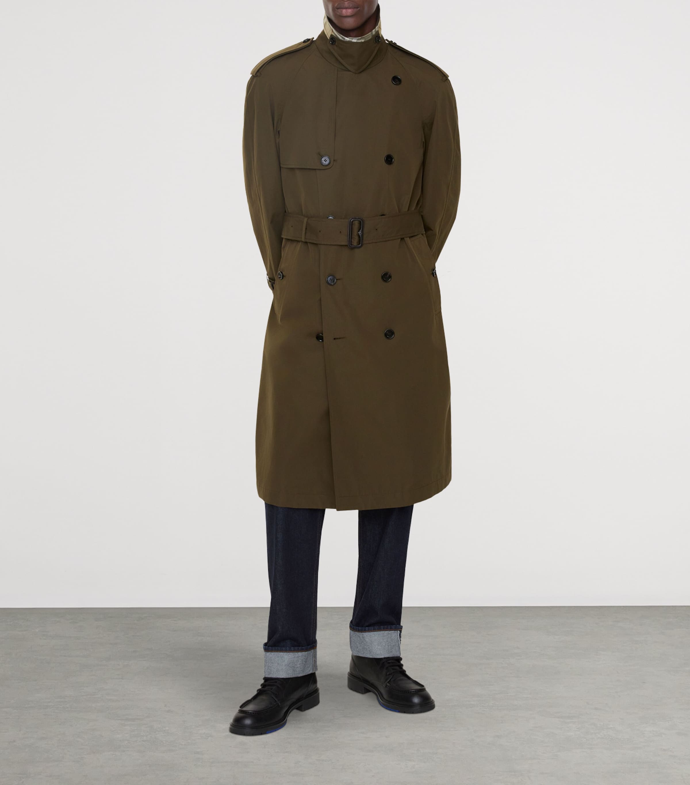 Burberry Mens Long Cotton Gabardine Trench Coat Marsh Image 4