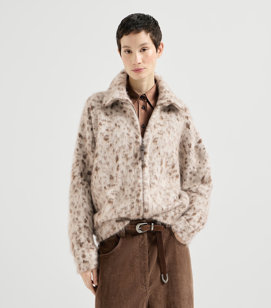 Brunello Cucinelli Womens Mohair-Blend Zip-Up Cardigan White+brown Image 4