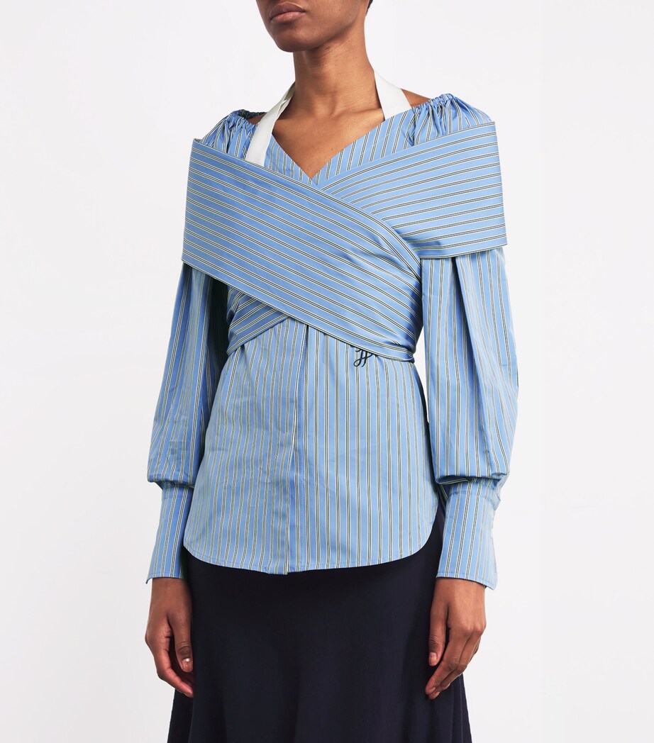 Patou Womens Cotton Striped Draped Blouse Heritage Blue Image 3