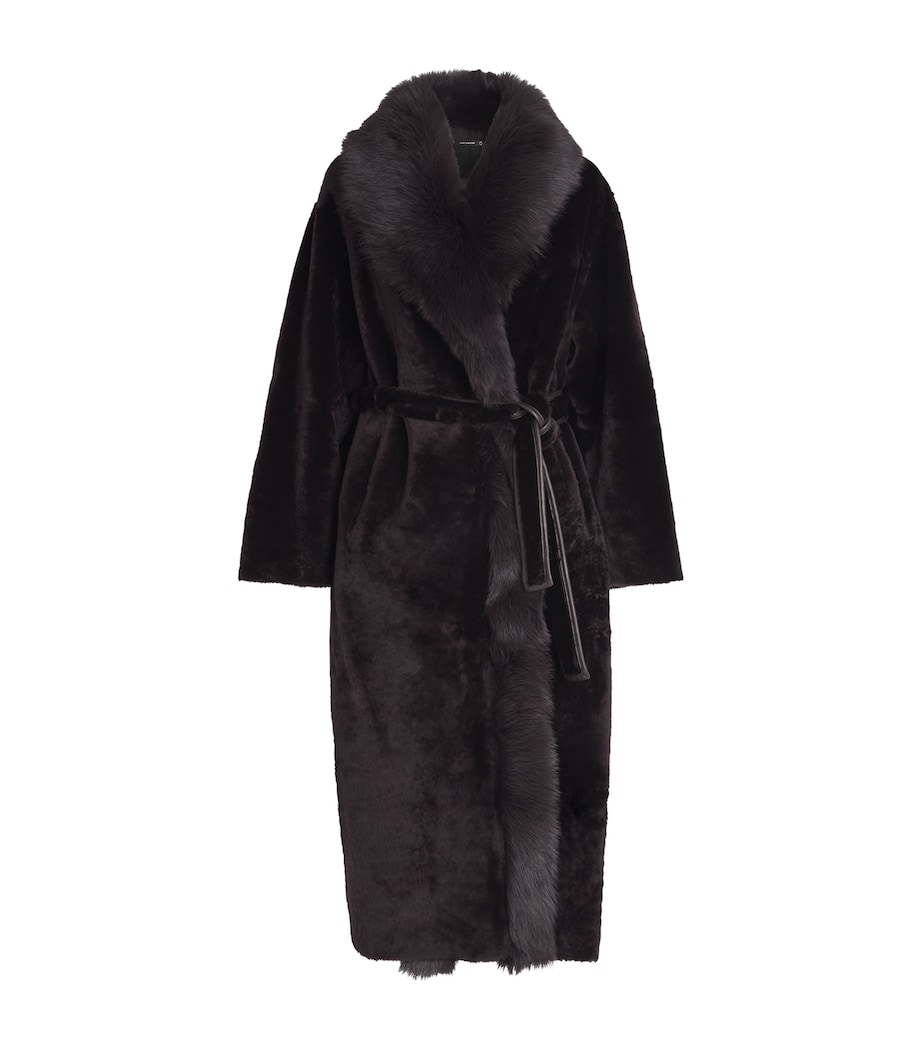 NOUR HAMMOUR Womens Shearling Isadora Coat Rich Brown Image 1
