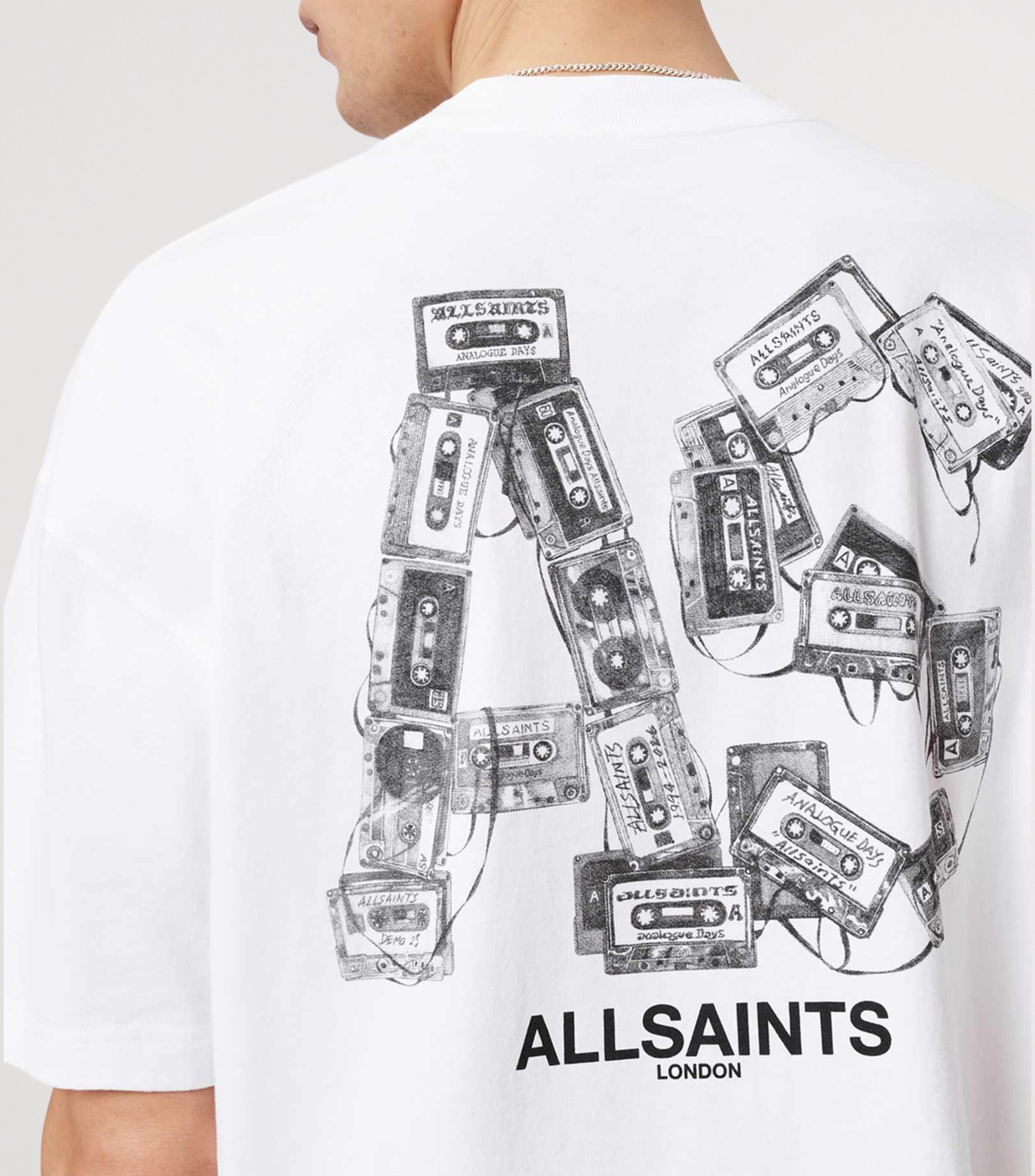 AllSaints Mens Organic Cotton Mixtape T-Shirt Optic White Image 5