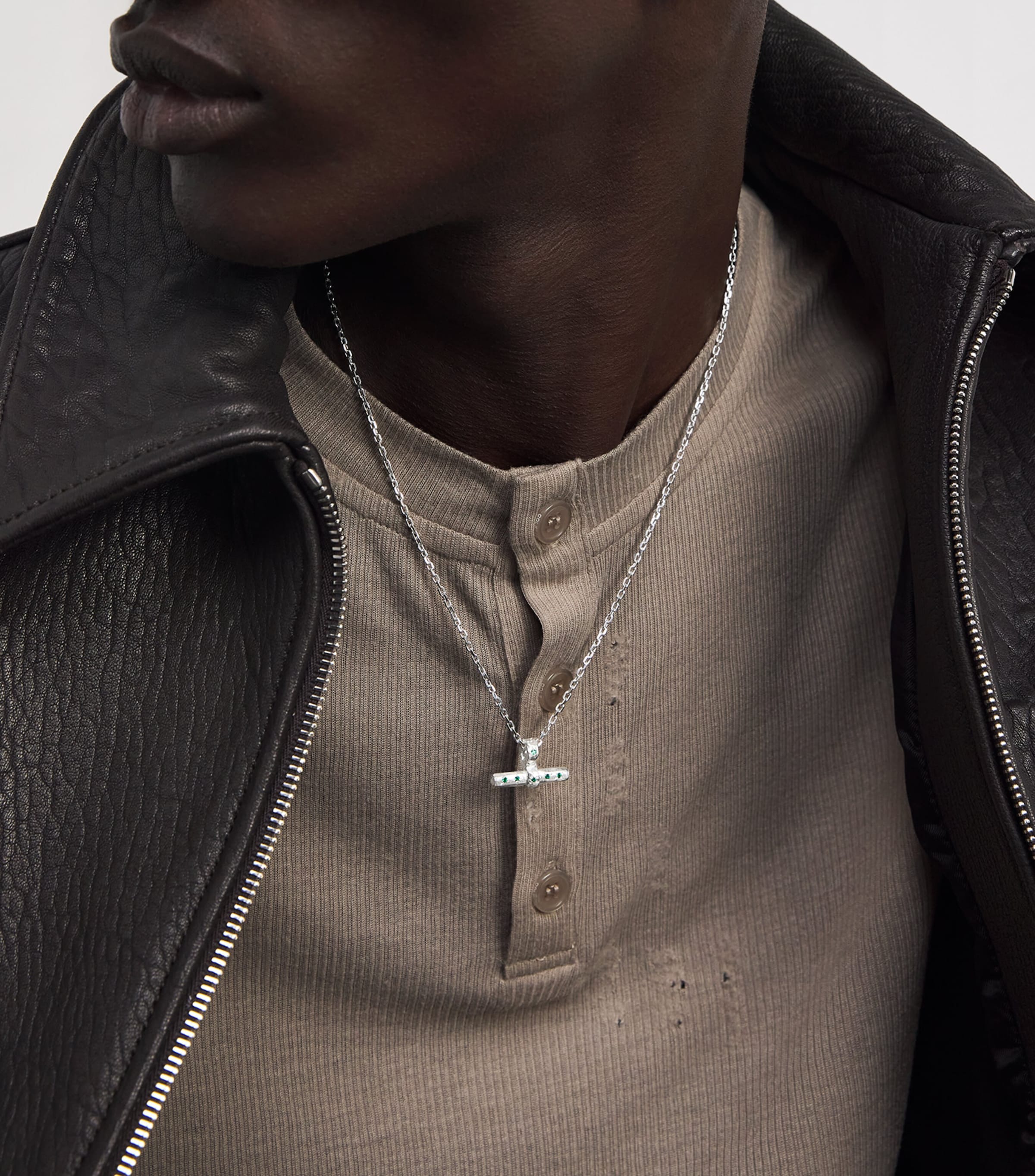 Sterling Silver and Emerald T-Bar Necklace GREEN Image 4