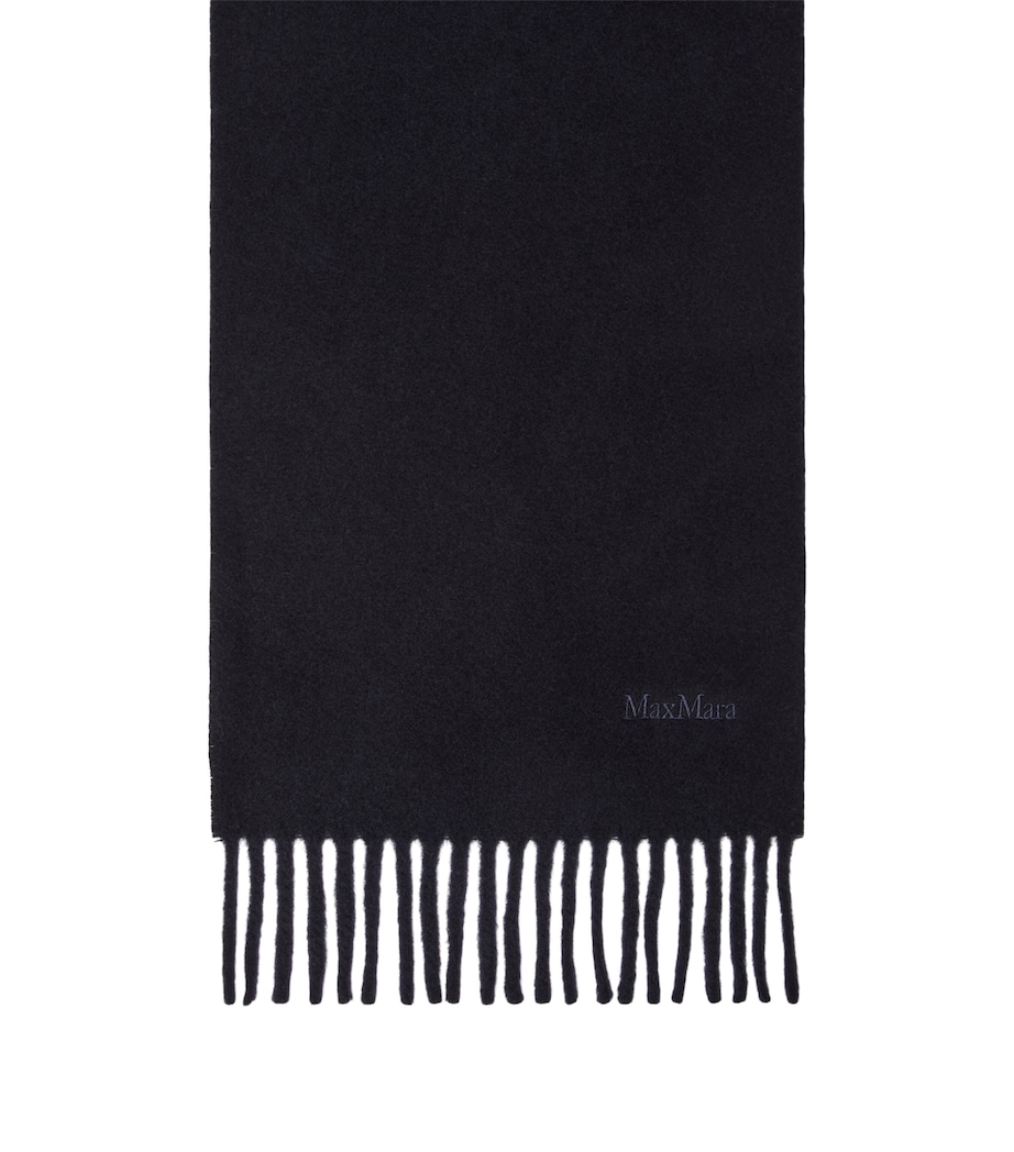 Max Mara Wool Fringed Logo Scarf Midnightblue Image 1