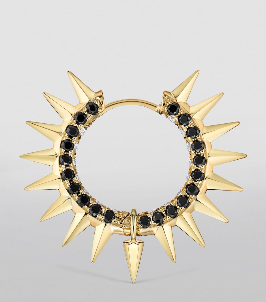 Yellow Gold Black and White Diamond Pavé Metal Mohawk Hoop Earring (11mm) YELLOW GOLD Image 4