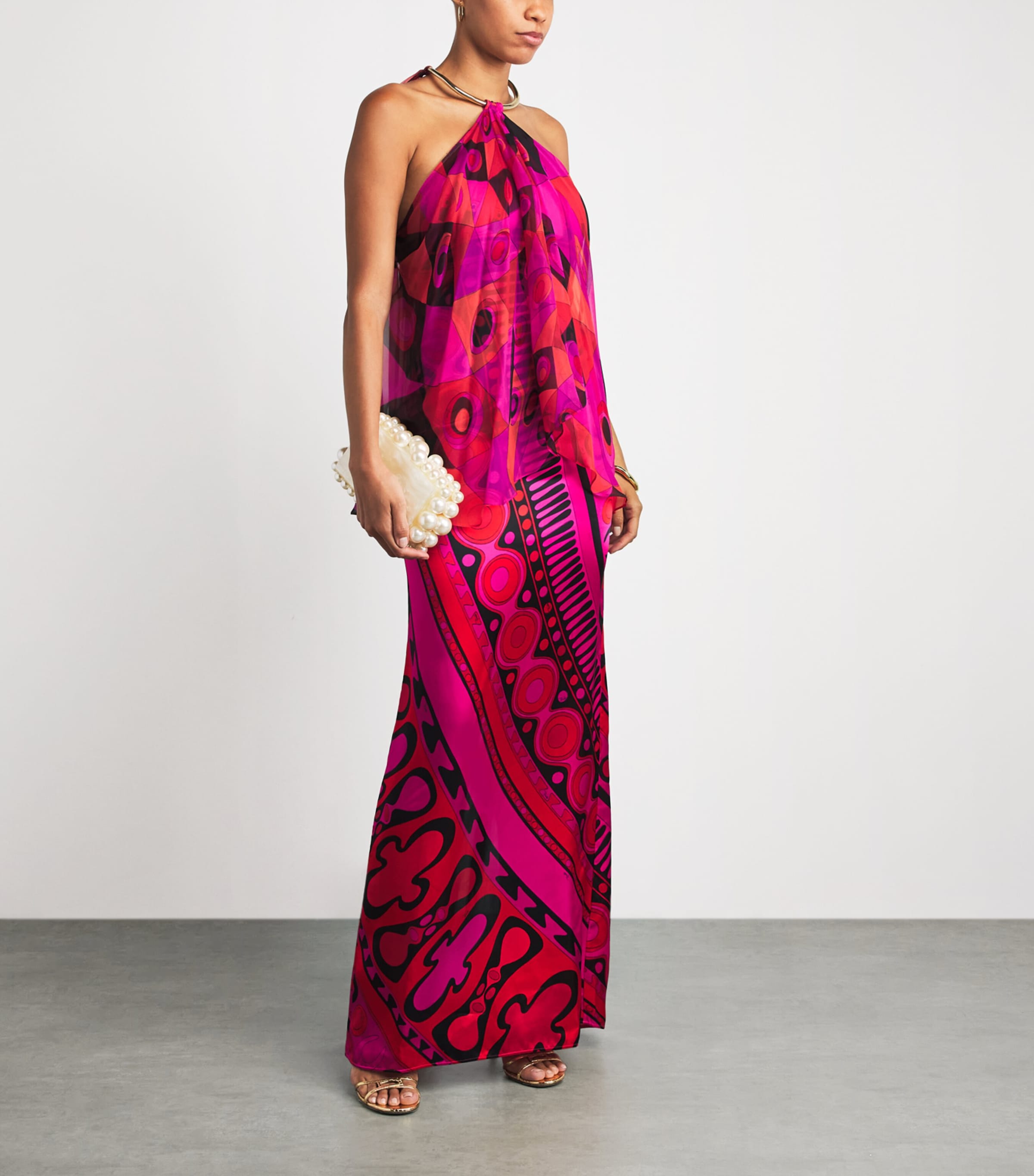 PUCCI Womens Silk Occhi Print Maxi Dress Fuchsia Image 2